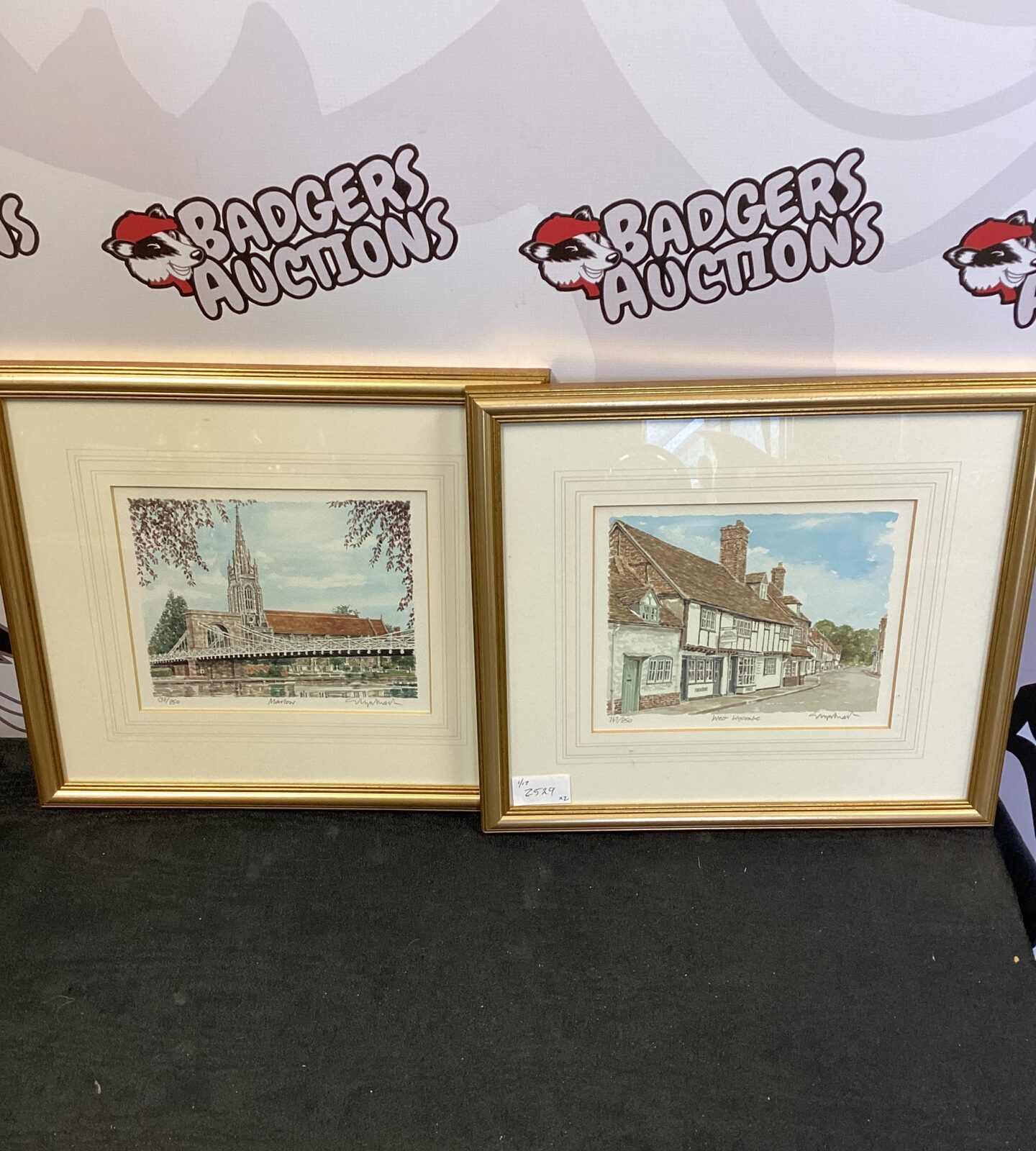 Pair of glynn martin signed prints of west Wycombe & marlow