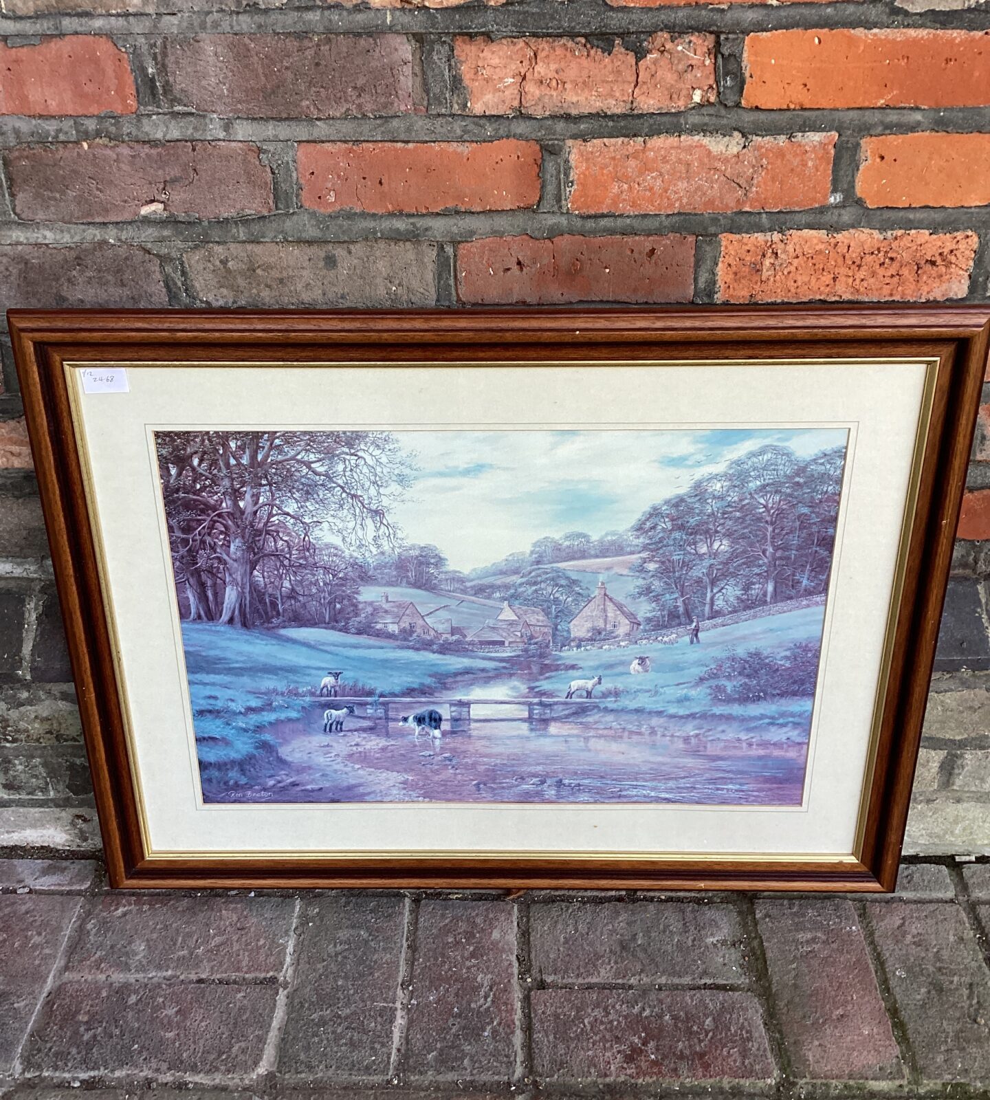 Ron beaton print of a farm scene with sheepdog & sheep