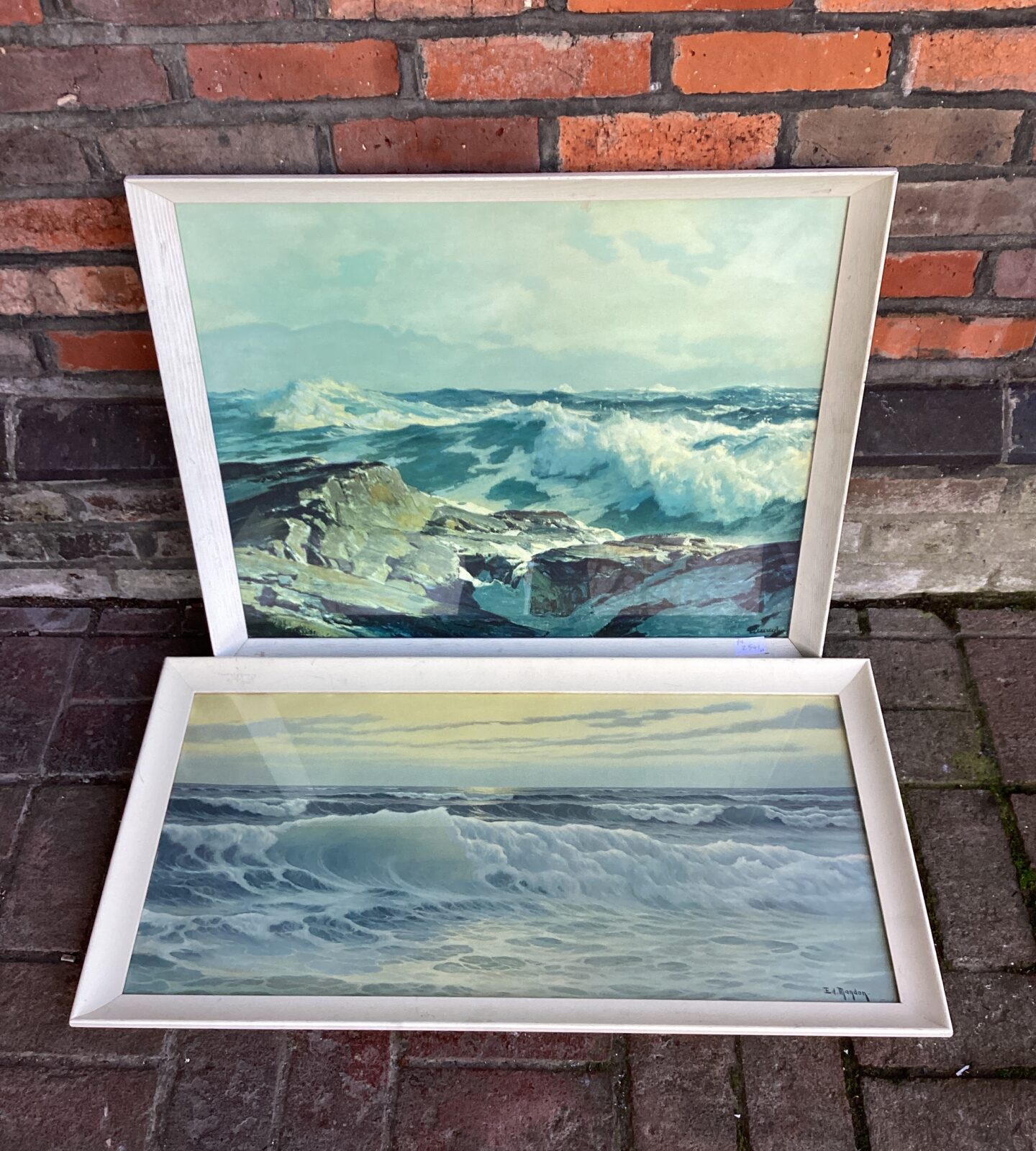 Two vintage framed seascape prints including ed mandon