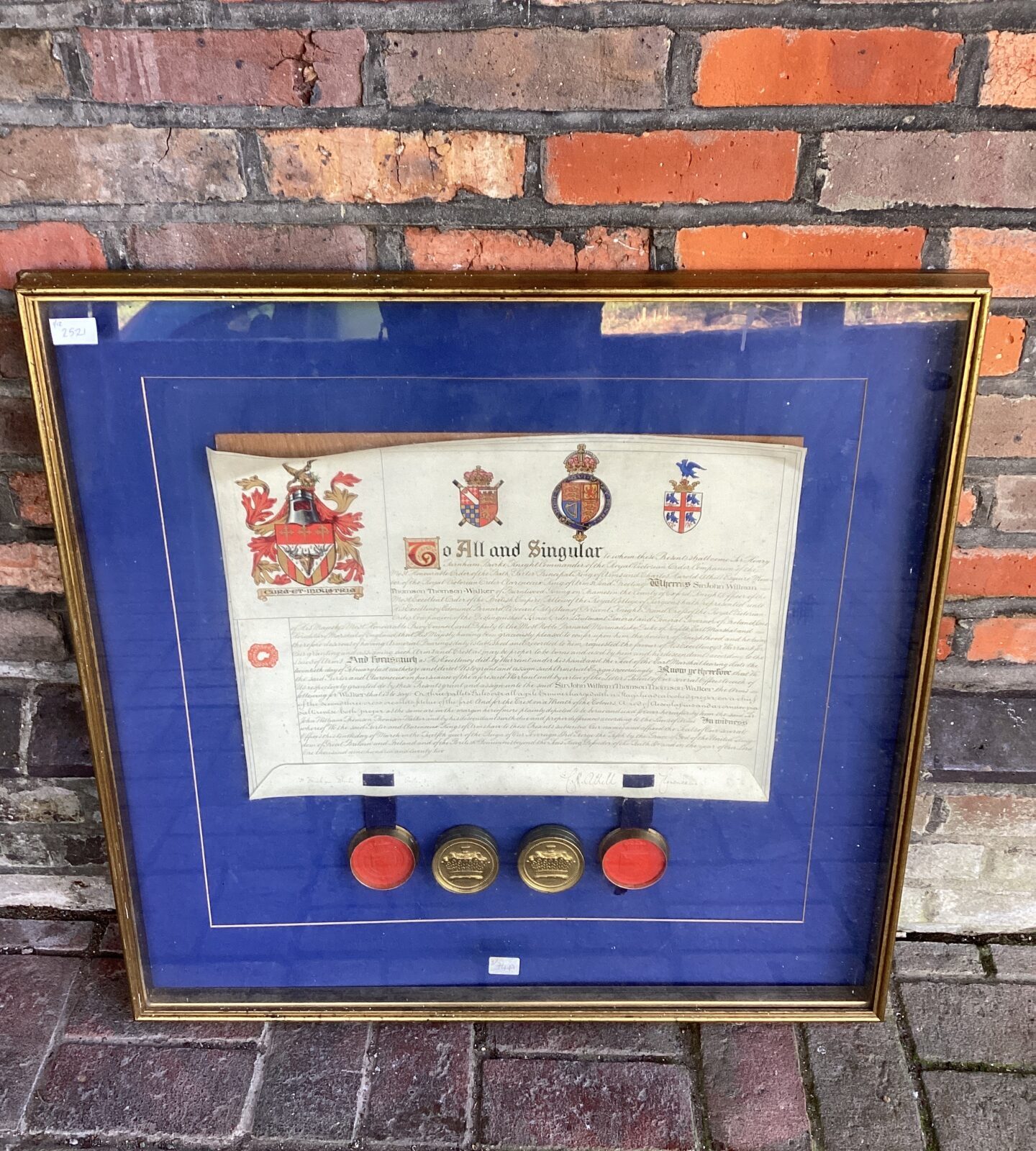 Antique framed indenture with wax seals