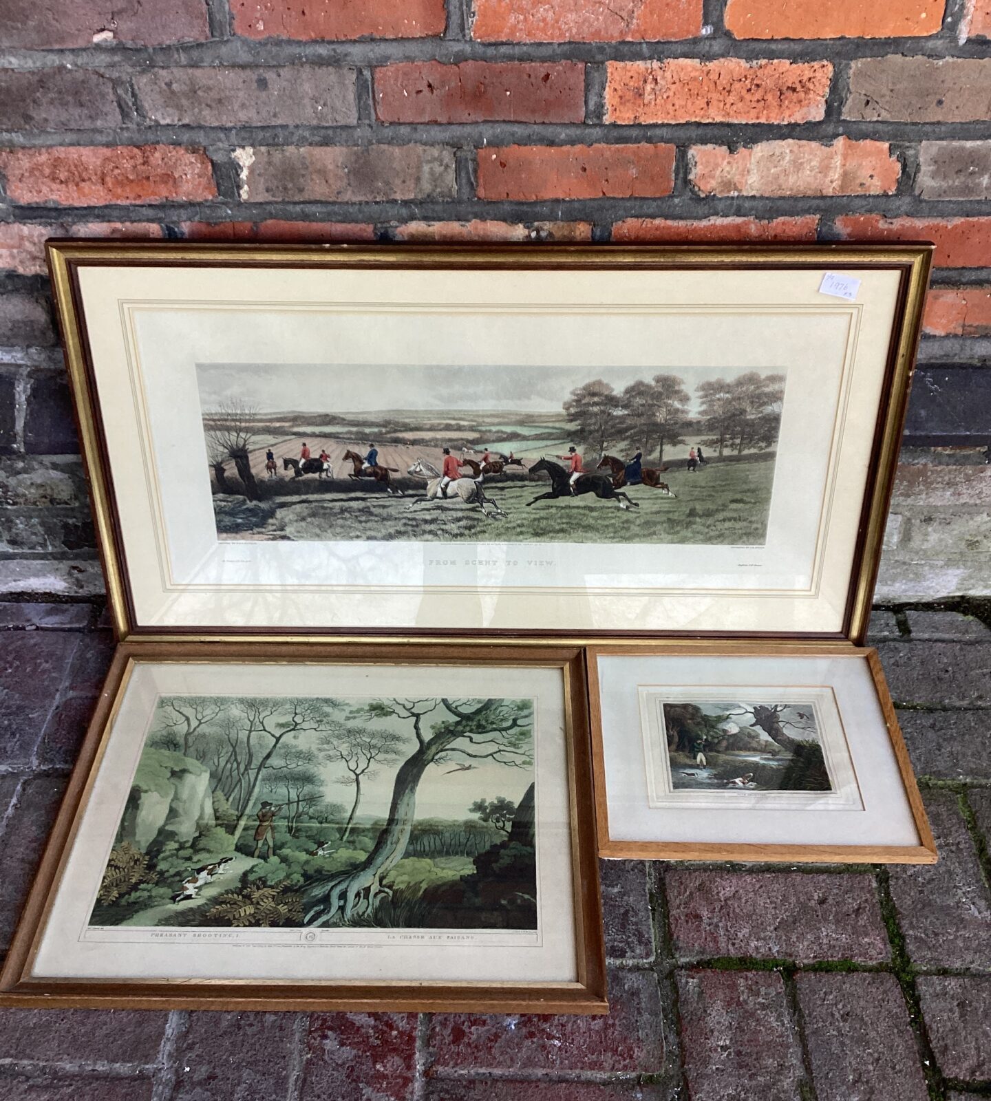 Three vintage framed hunt scene engravings including e a s douglas