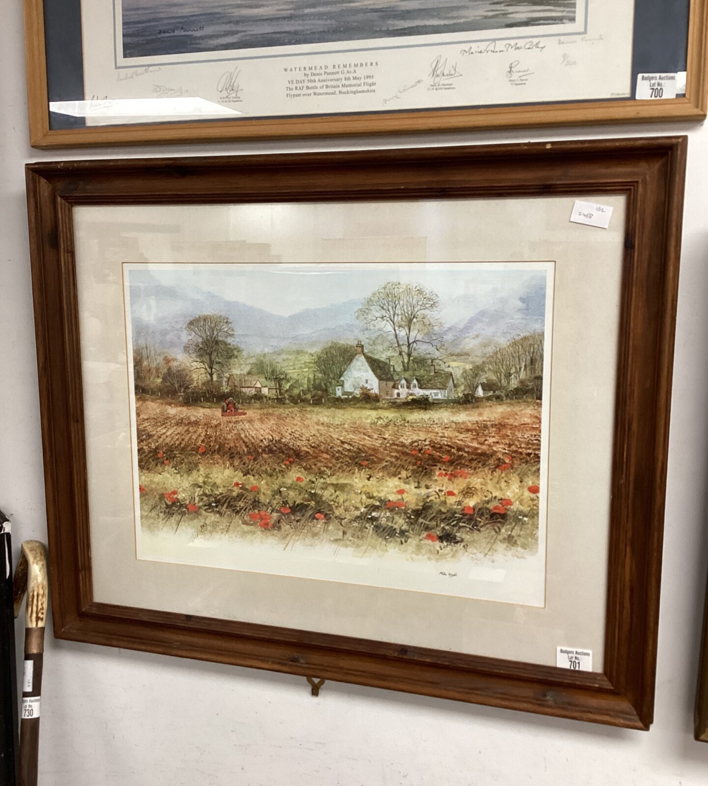 Mike knight framed print of farmer ploughing & poppies