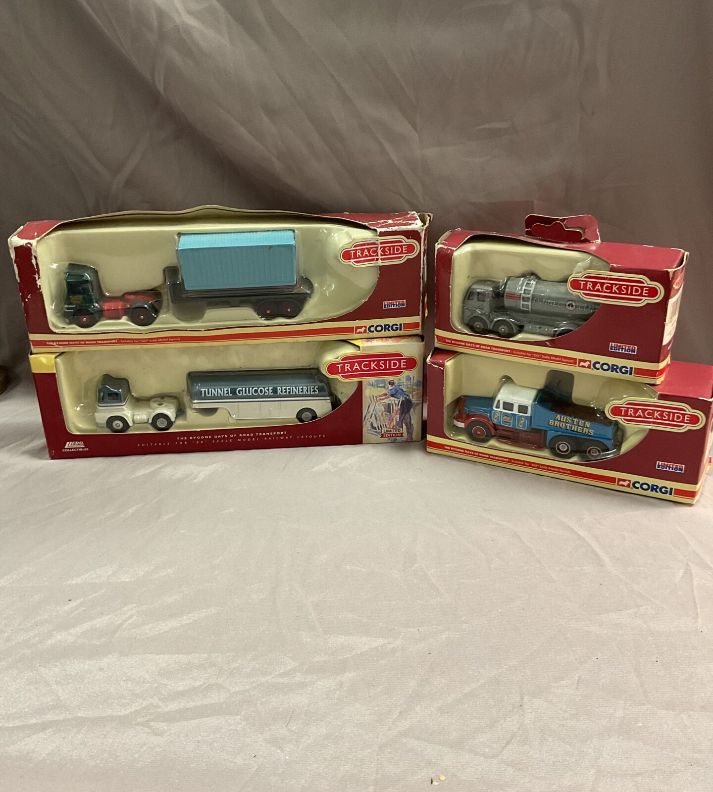 Four Ltd editions 00 gauge corgi trackside bygone days road transport trucks