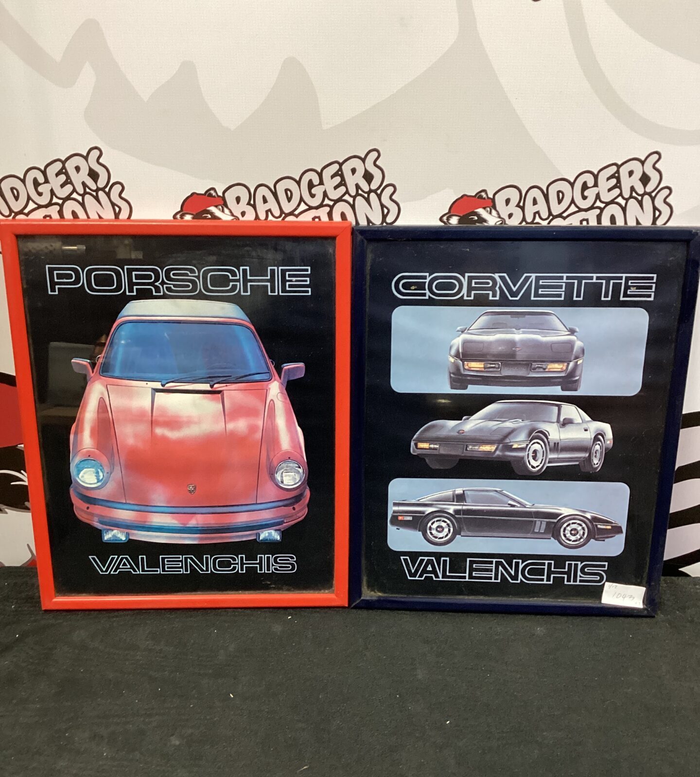 Two Valenchis porsche & corvette prints