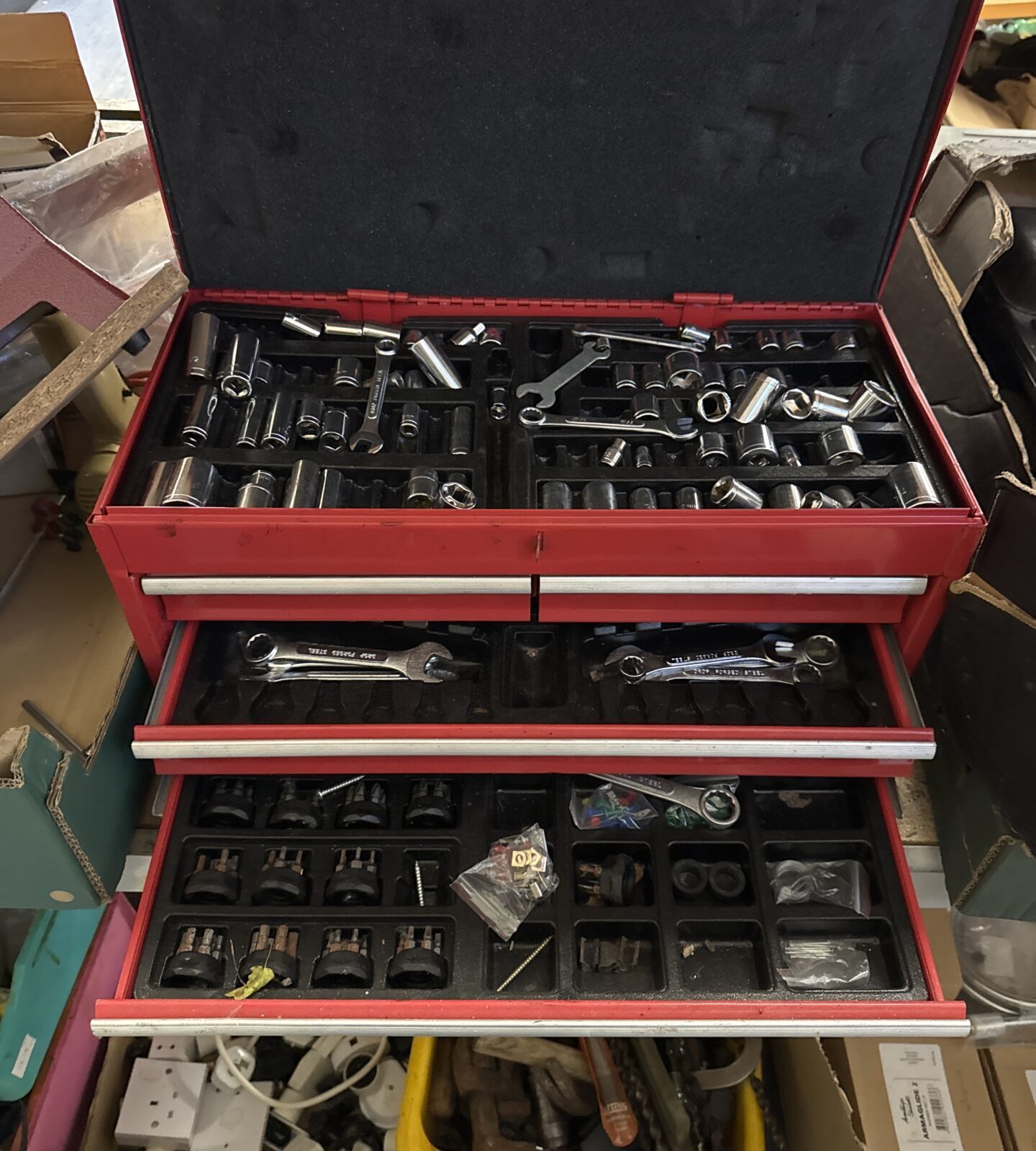 Metal toolbox with contents