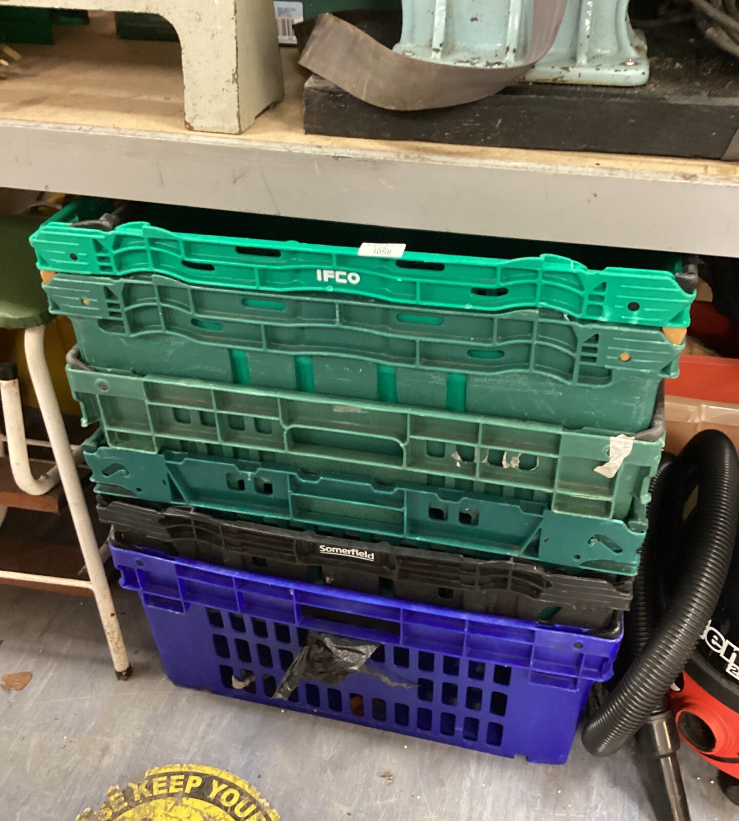 Lot of six plastic storage crates