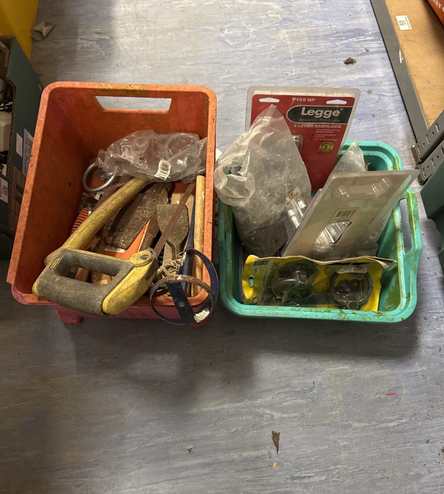 Two boxes of shed clearance items