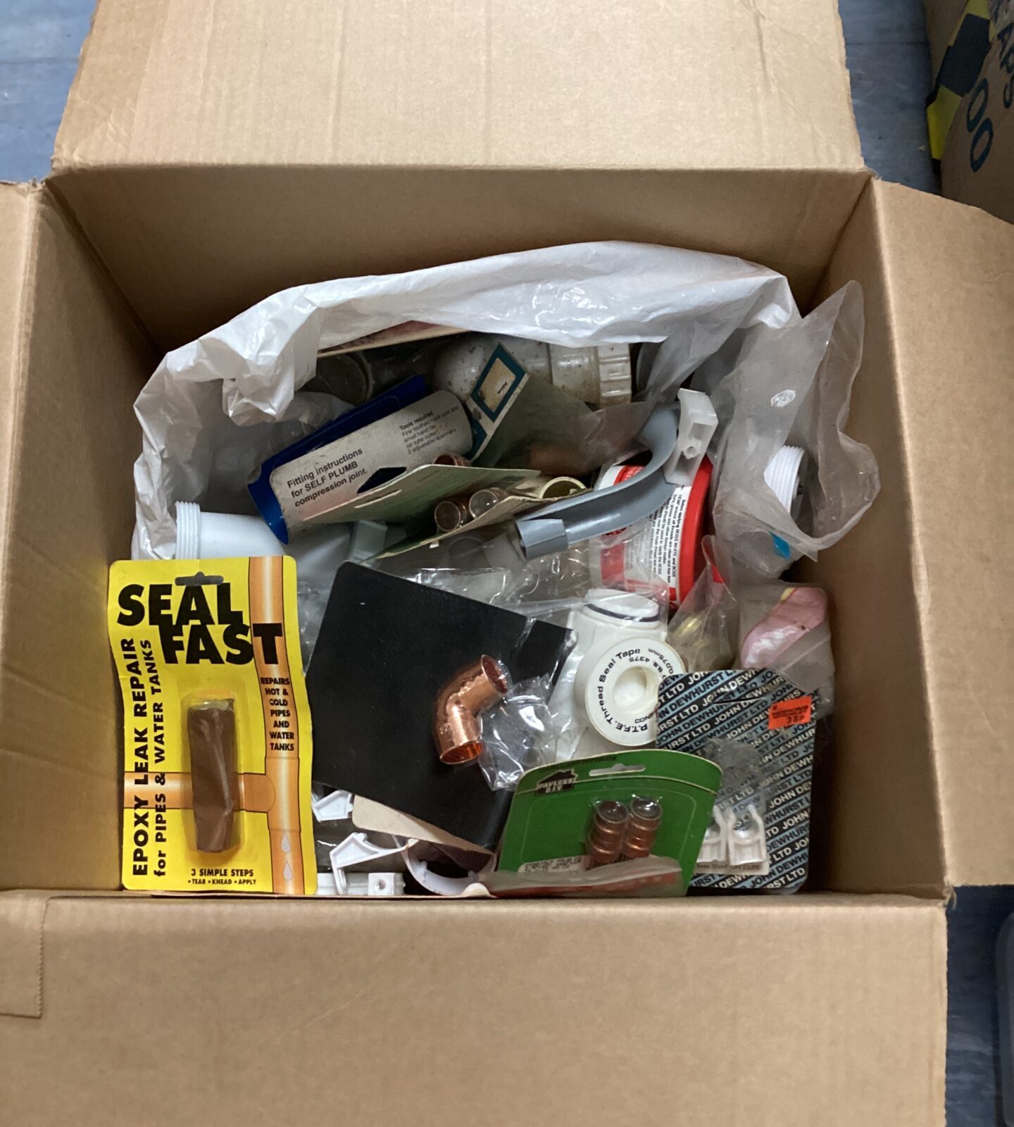 Box of plumbing parts & accessories