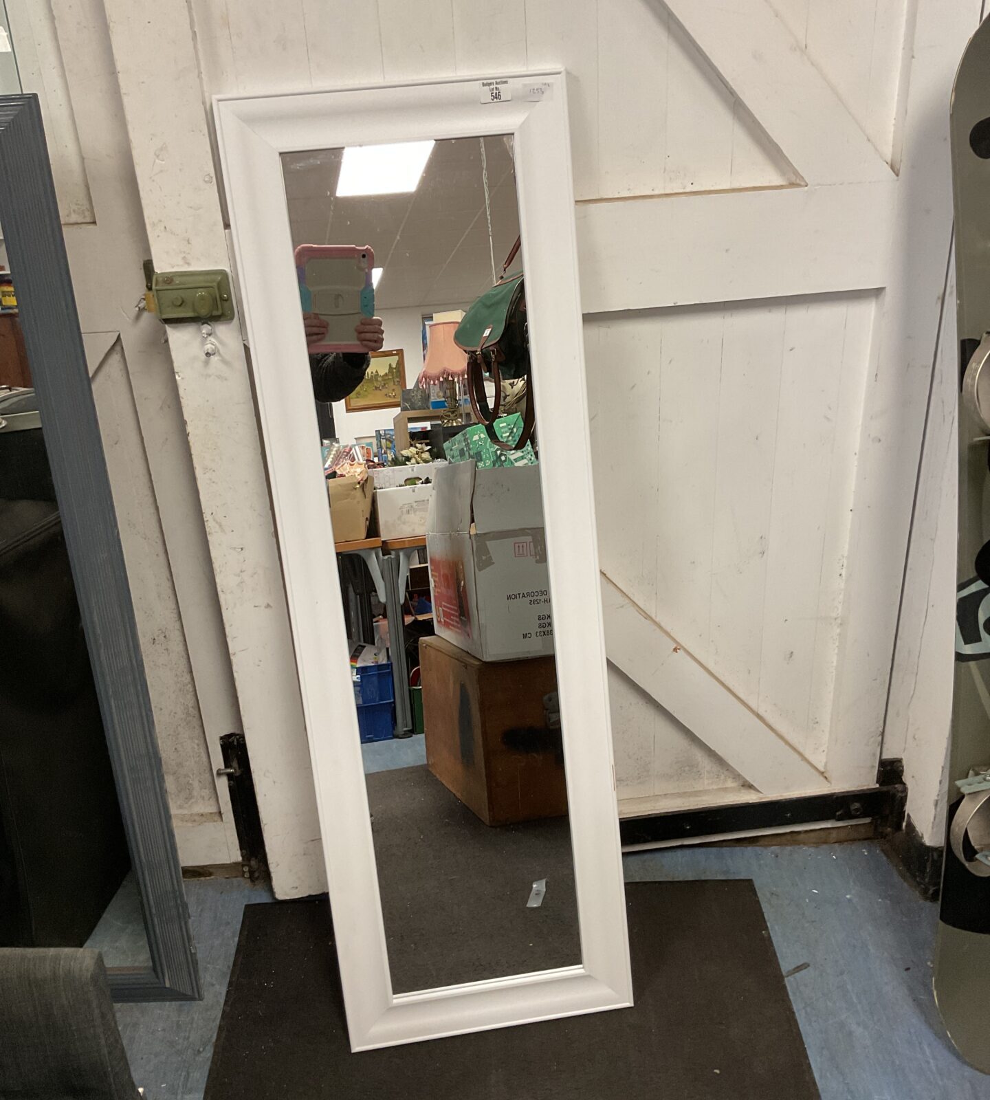 17” x 53” rectangular white wooden framed mirror