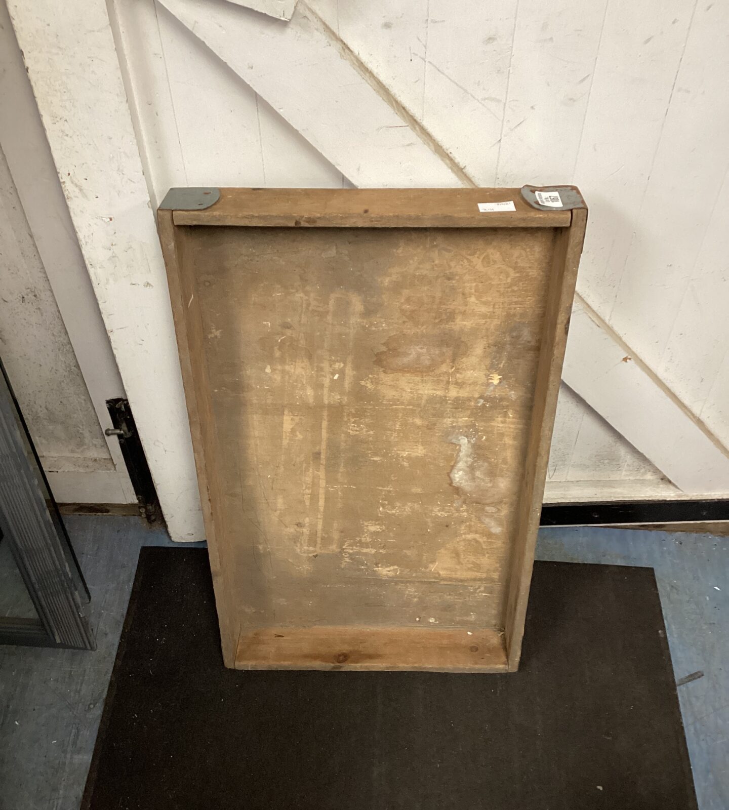 Vintage wooden tray with metal corners