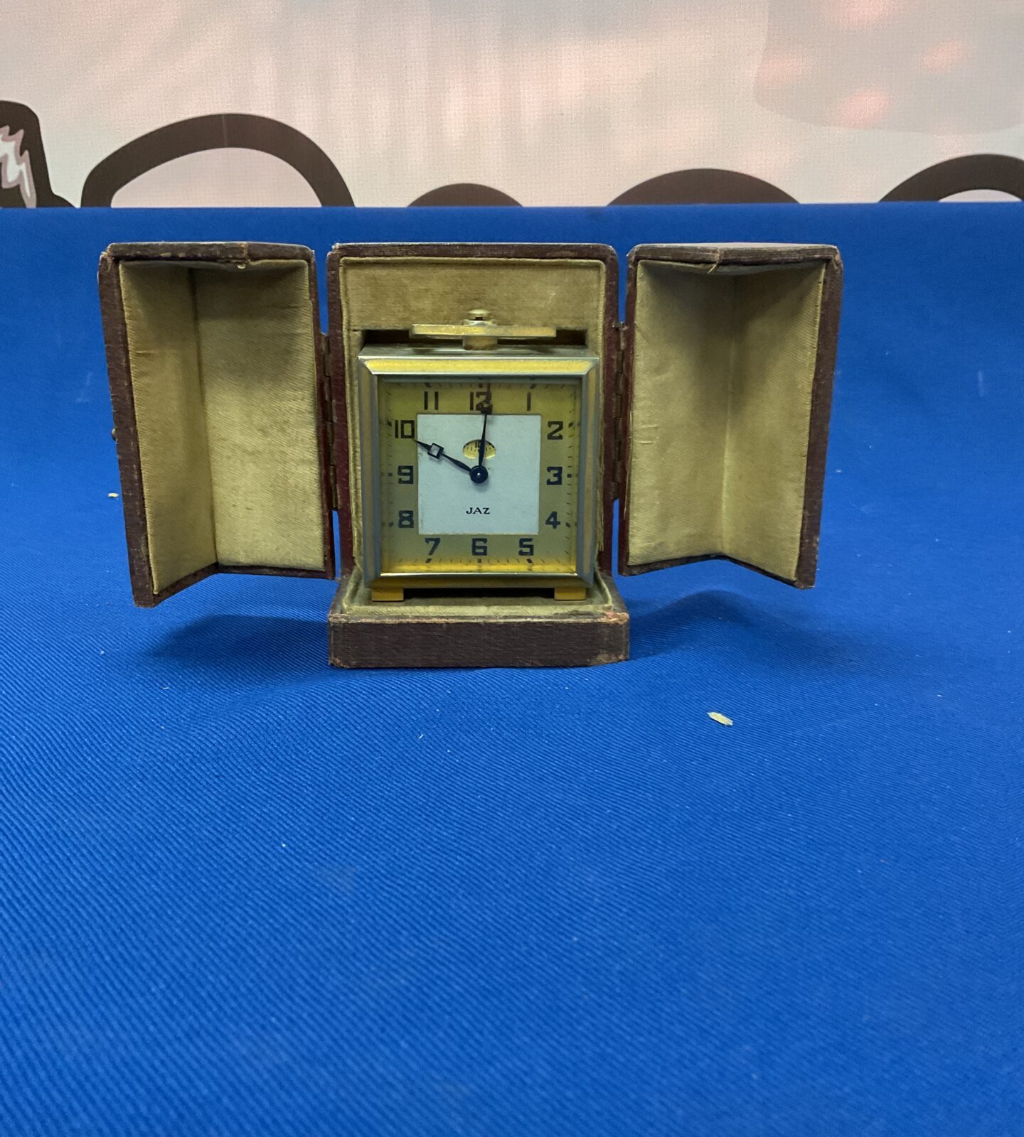 Antique Jaz travel clock with original travel case