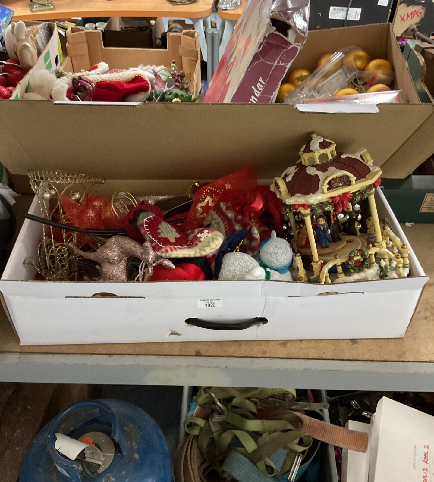 Box of Christmas decorations