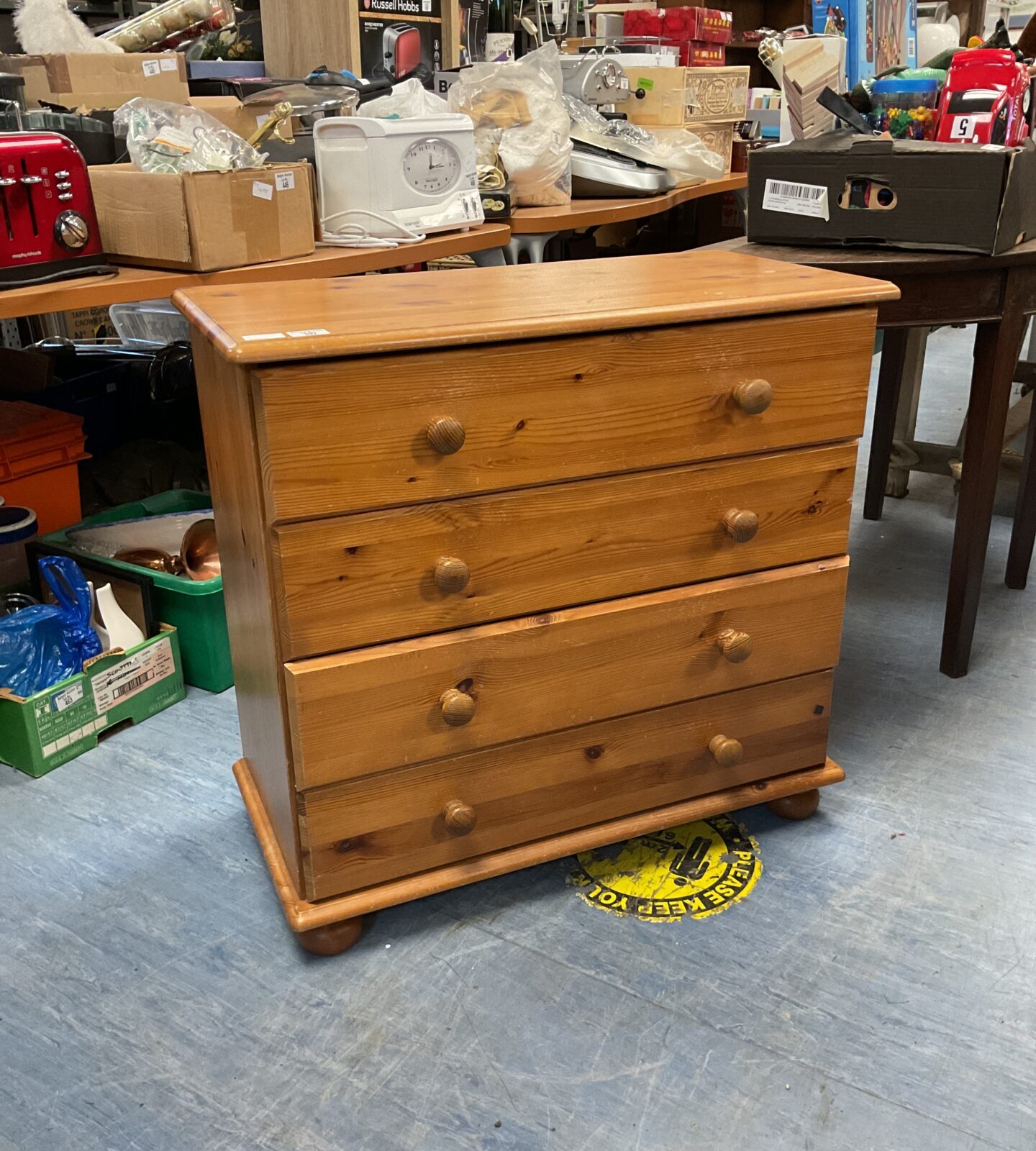 Four drawer pine chest of drawers 31”long. x 15” wide x 30” high