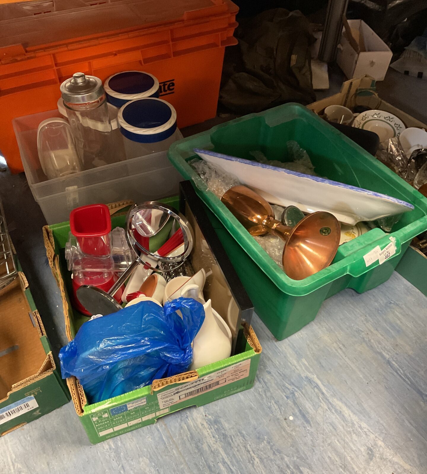 Three Boxes of mixed inc china, pair of silverplate goblets and guernsey copper communion goblet - Image 2