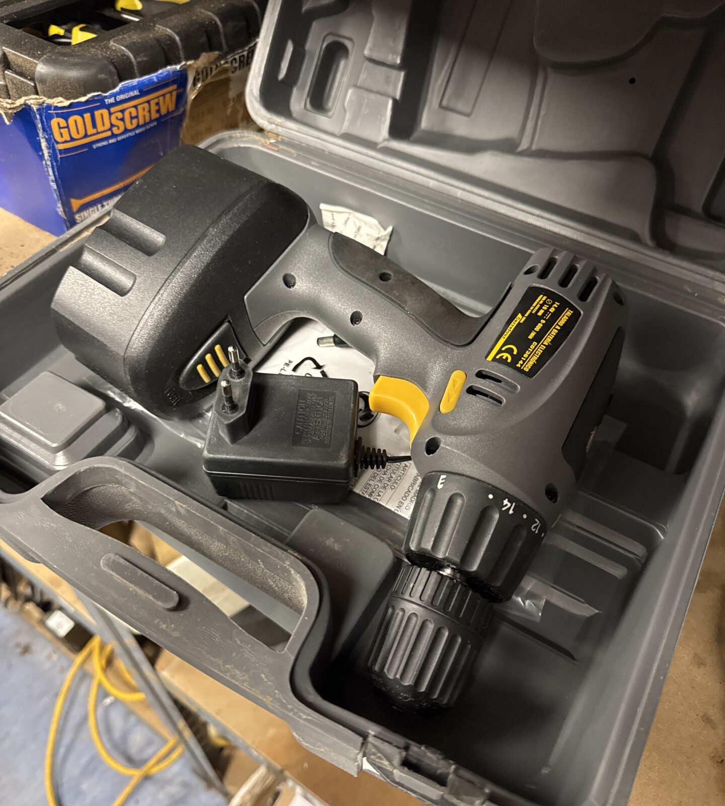 14.4v cordless drill with charger - working but has euro style plug