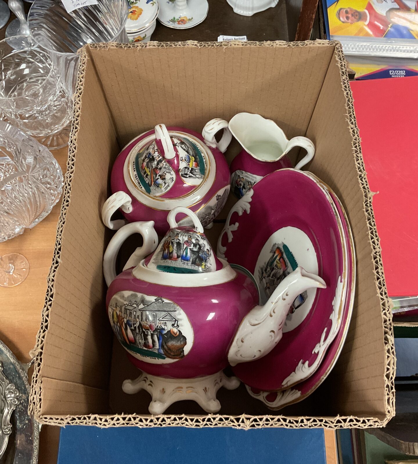 Box of welsh costume pattern china inc teapot