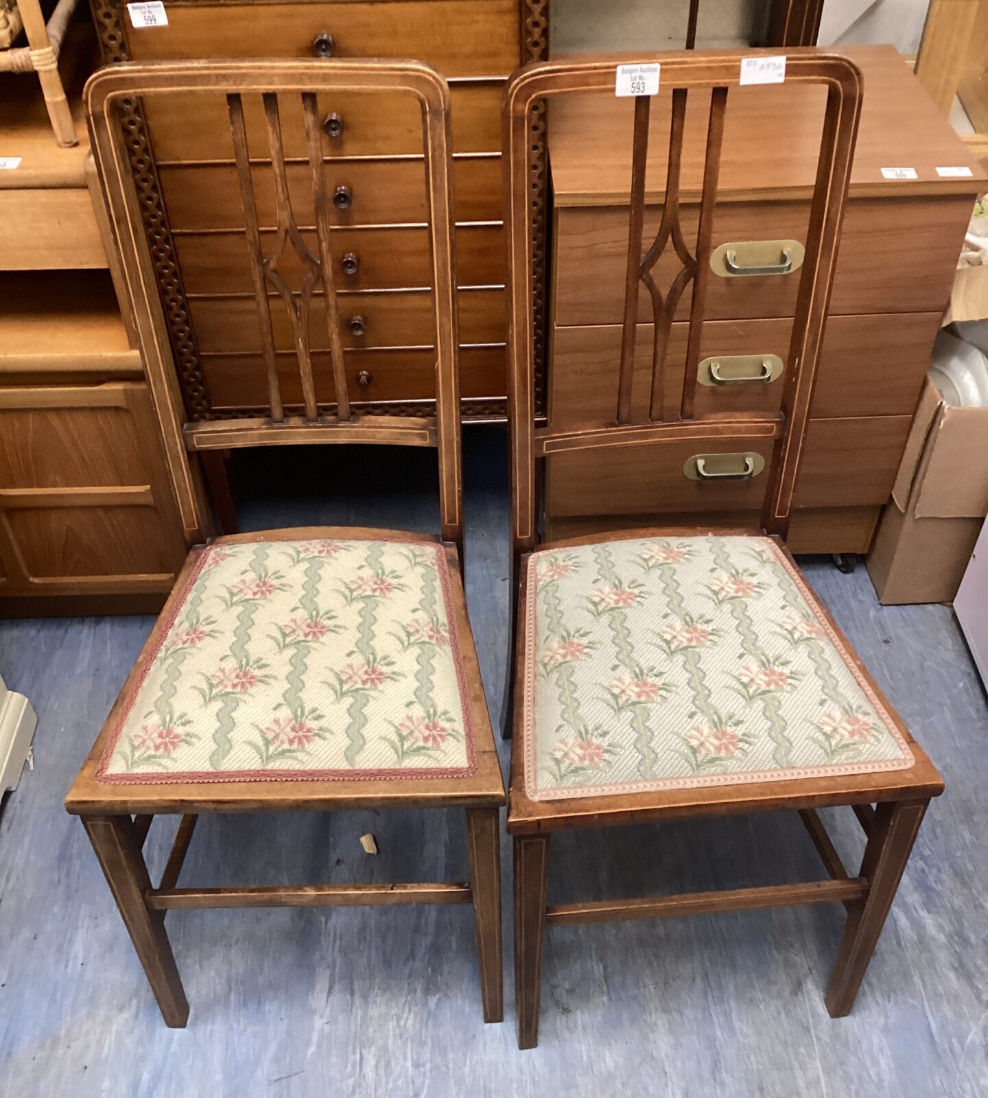 pair Victorian mahogany inlaid chairs