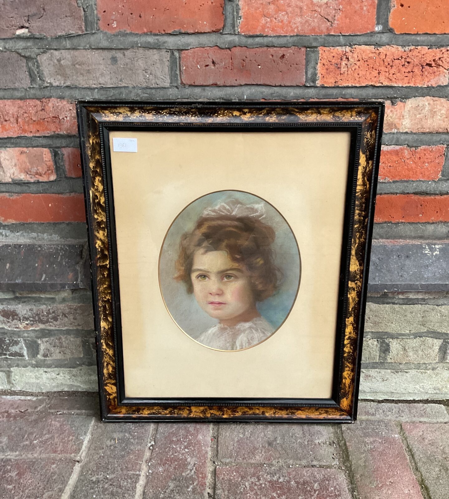 edwardian pastel portrait of a young girl with ribbon in hair