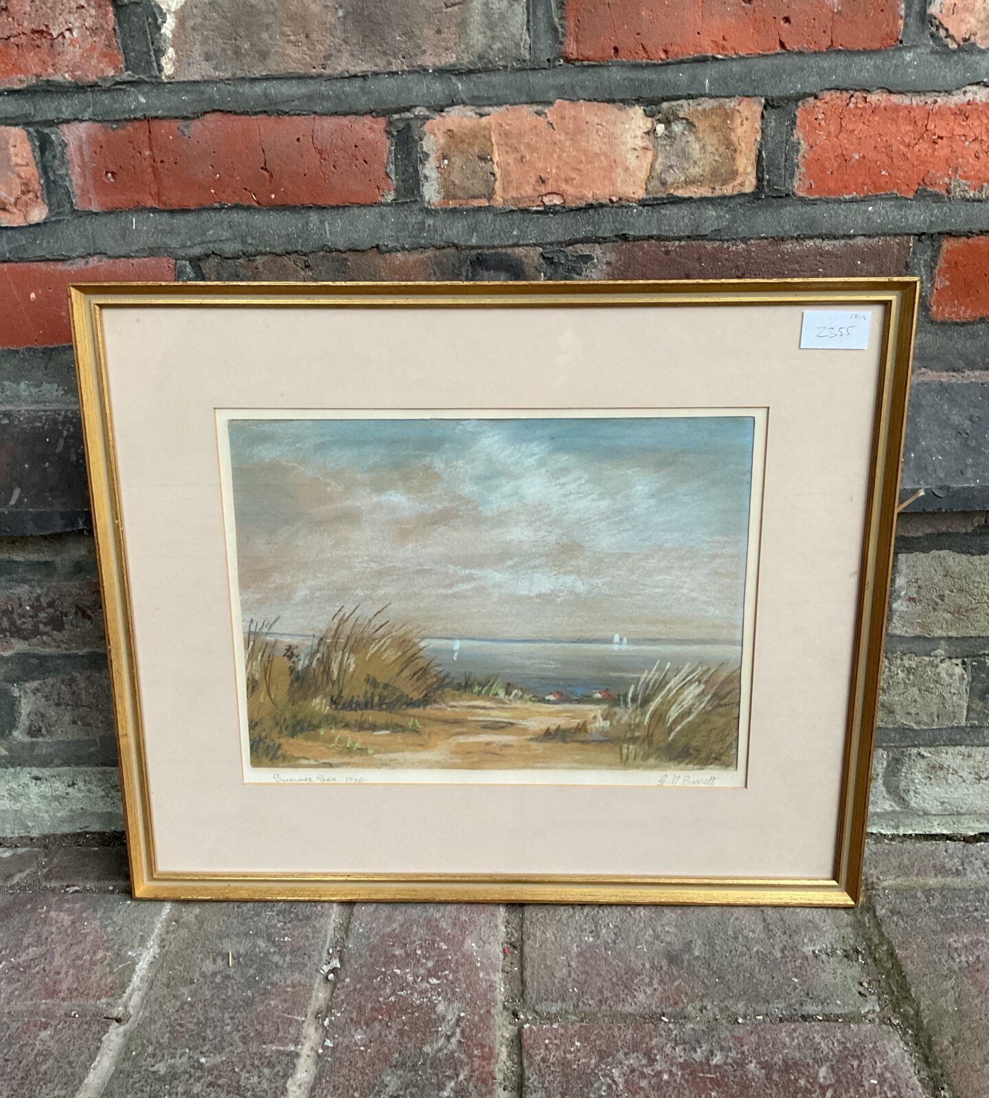 G m bassett 1976 pastel artwork of a coastal scene titled summer sea