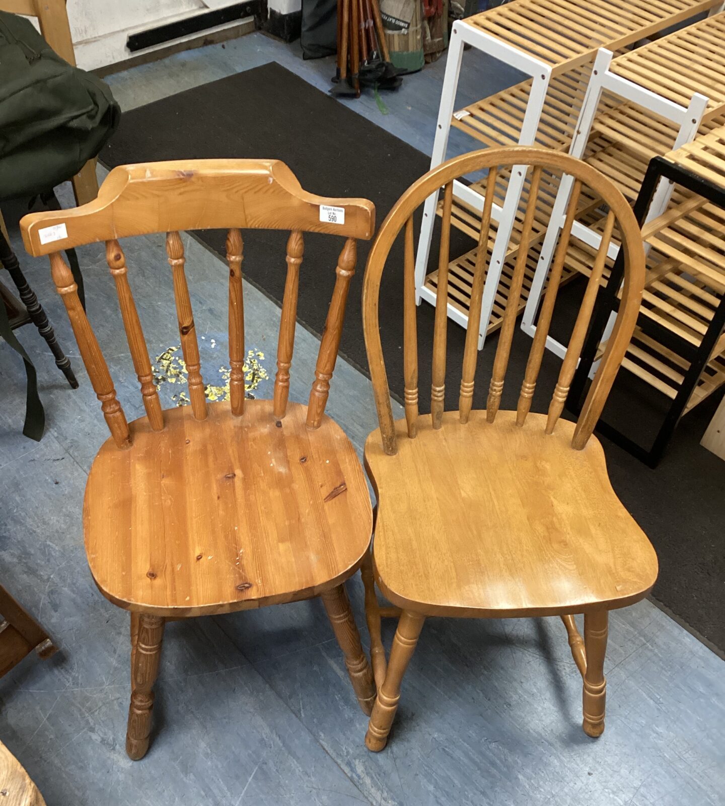 Two stick back chairs