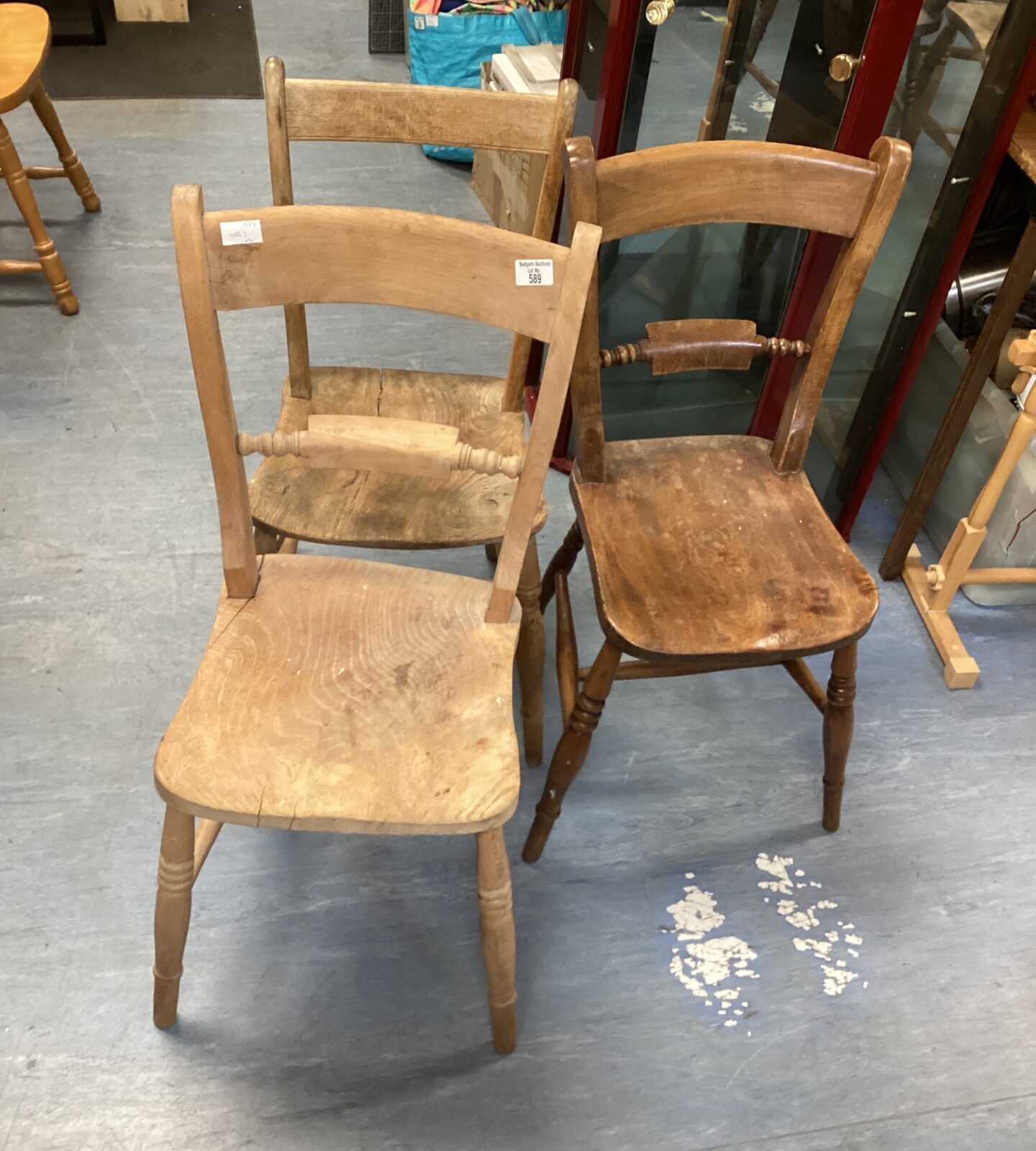 set of three antique scroll back chairs