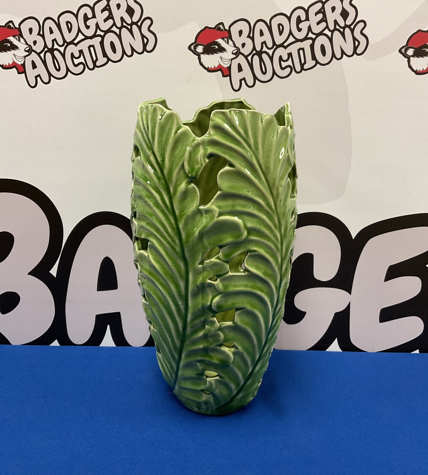 Modern green leaf vase 12.5” tall