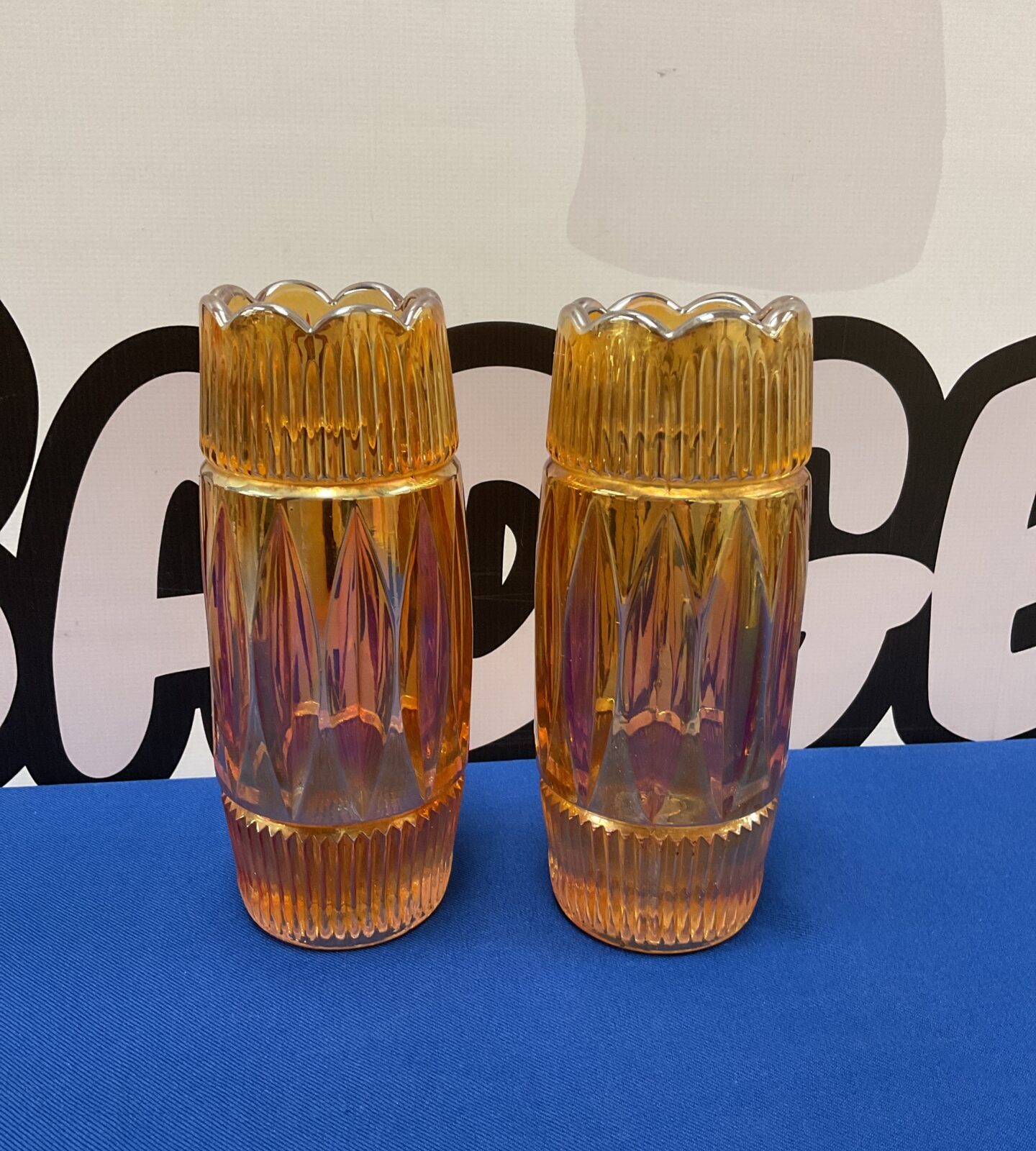 Pair of 1930s carnival glass vases