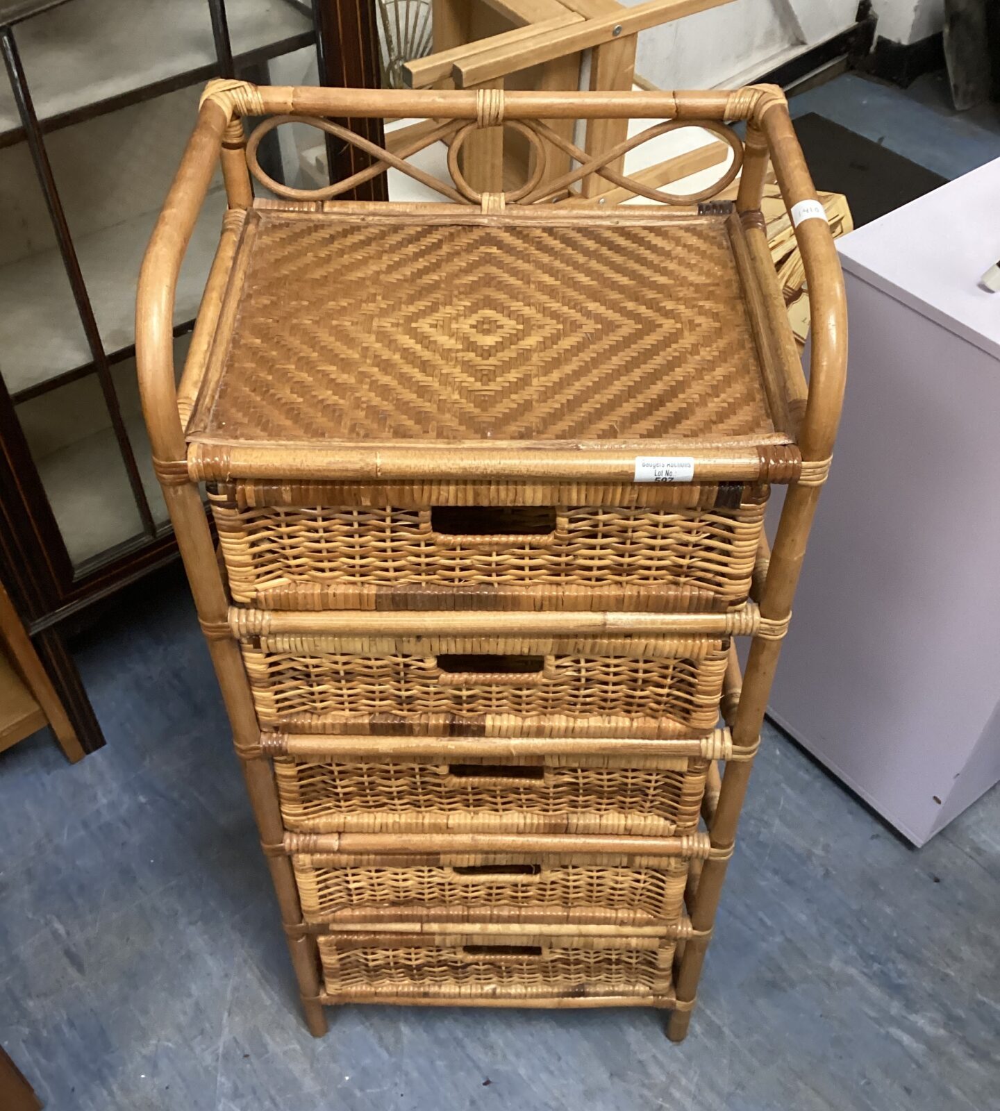 pair of wicker drawer units