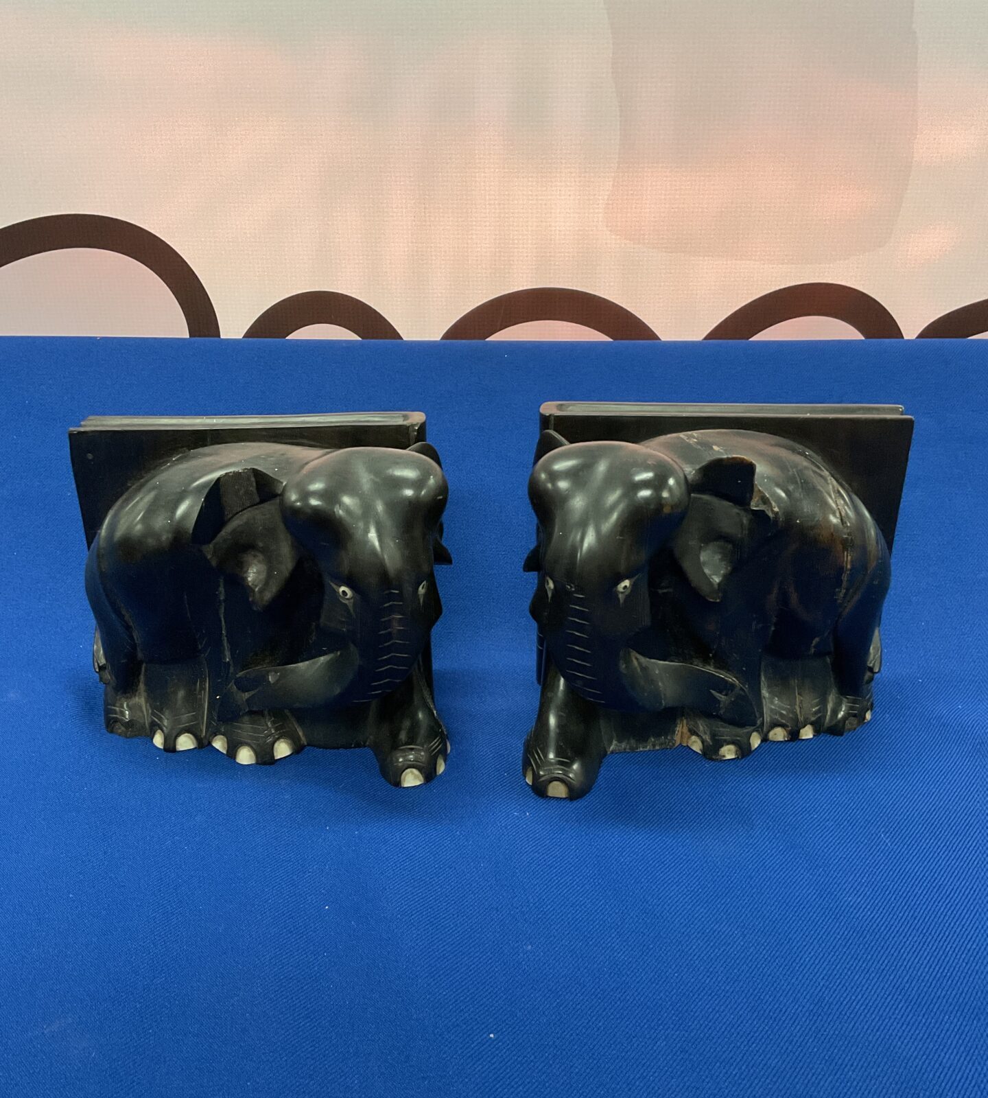 Vintage ebony elephant bookends