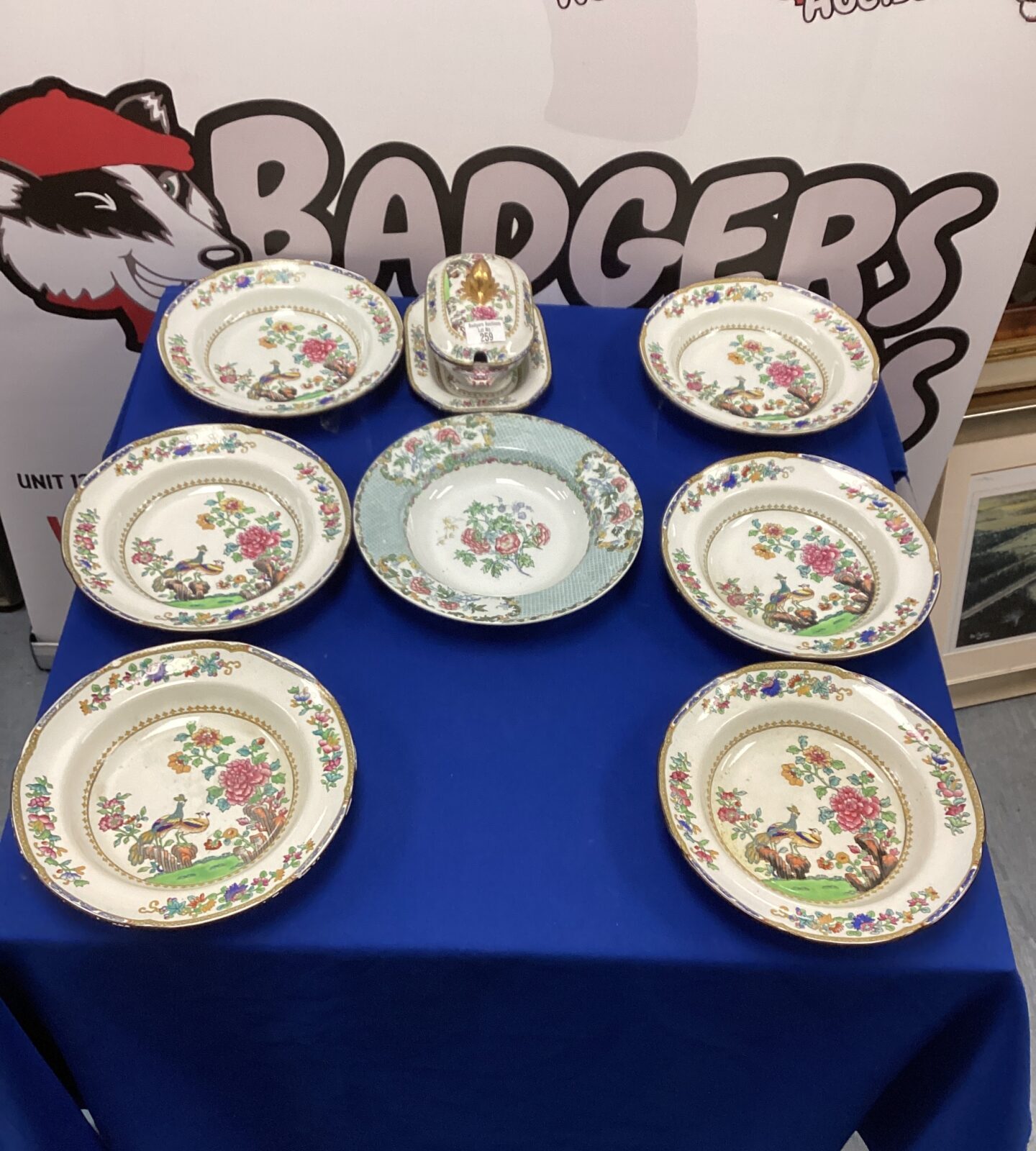 Seven Vintage Spode Soup Bowls plus serving Dish