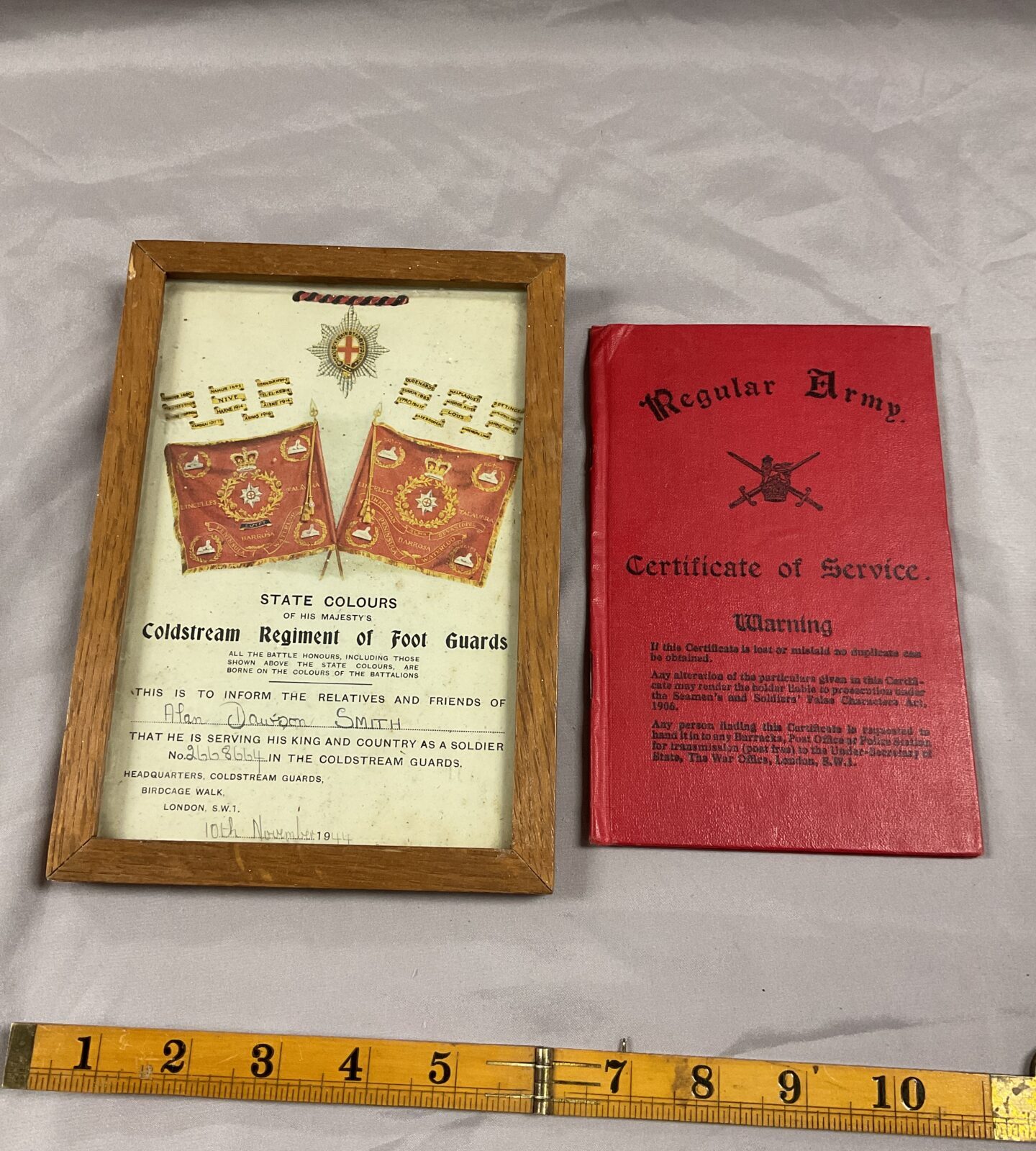 Coldstream regiment of foot guards certificate of service and book