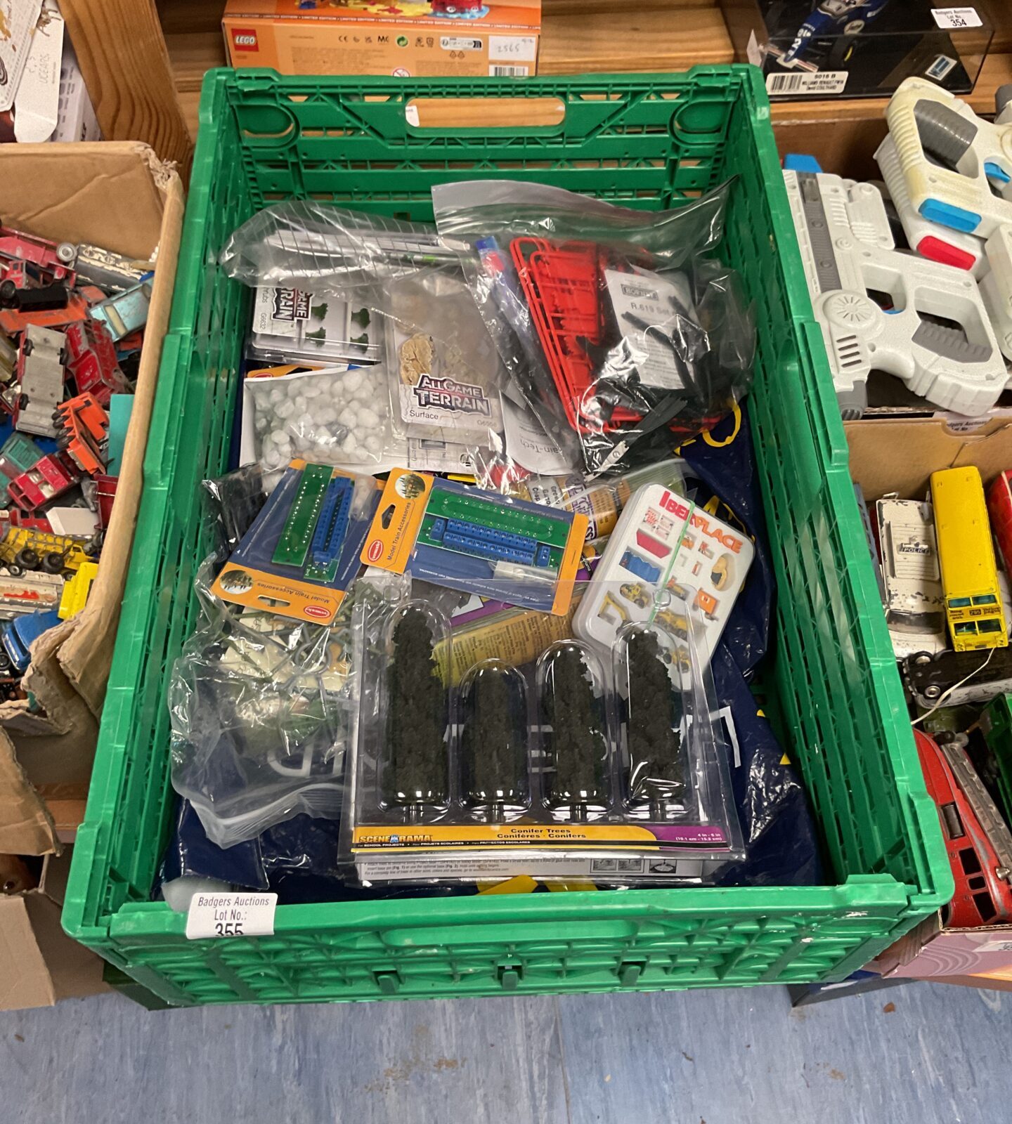 Crate of train set accessories inc hornby