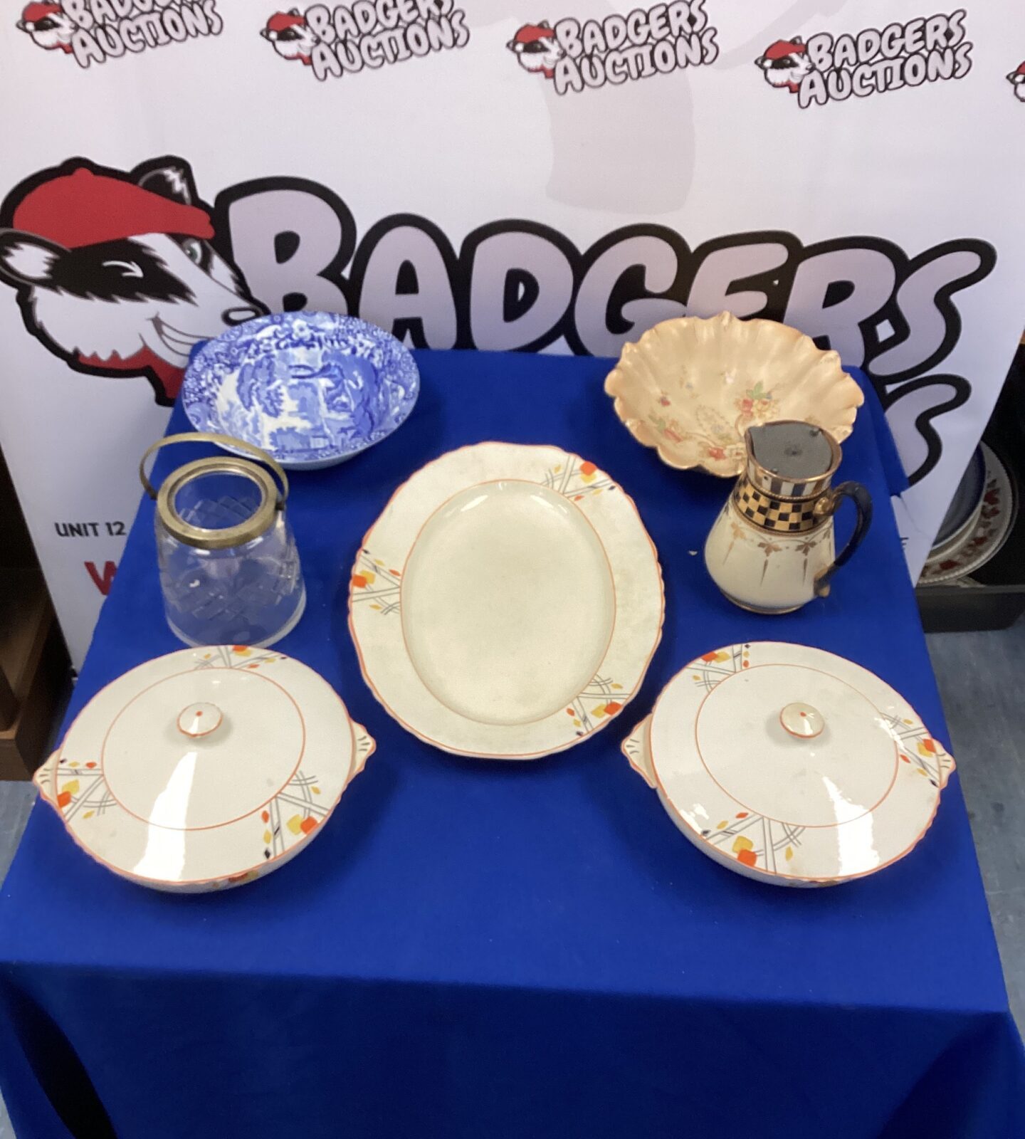 Vintage English hand painted Terrines and plate plus spode bowl