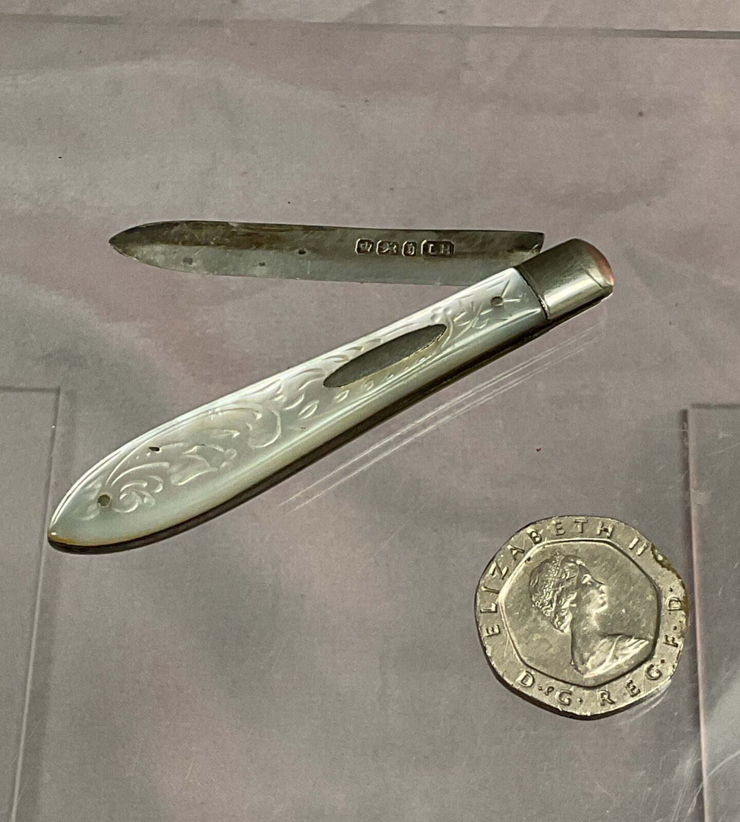 Hallmarked silver mother of pearl fruit knife