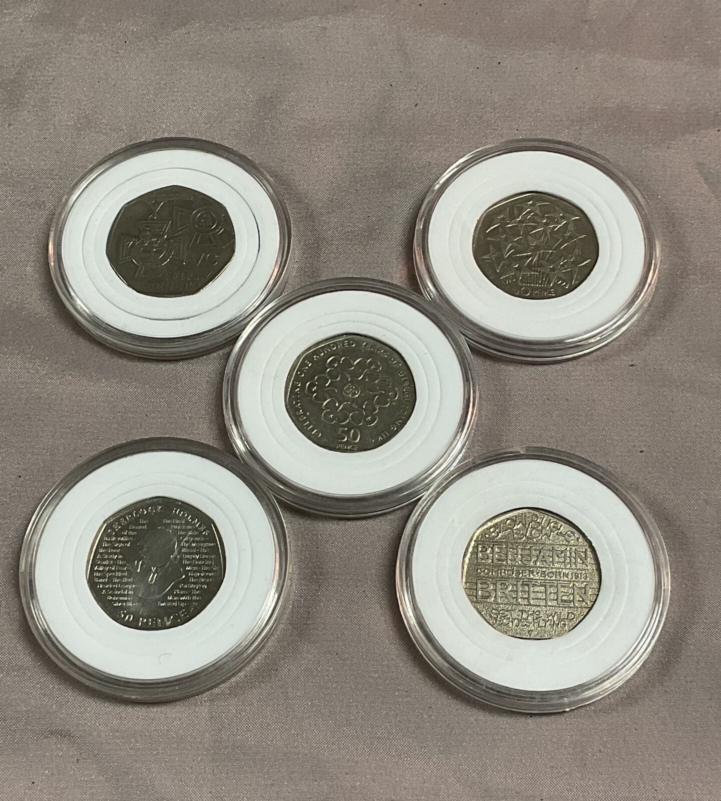 Five commemorative 50p coins Inc Sherlock Holmes’s and V C