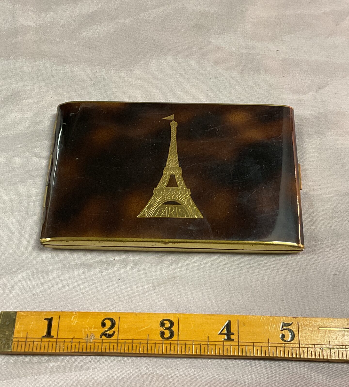 Vintage Paris Eiffel Tower tortoise shell cigarette case