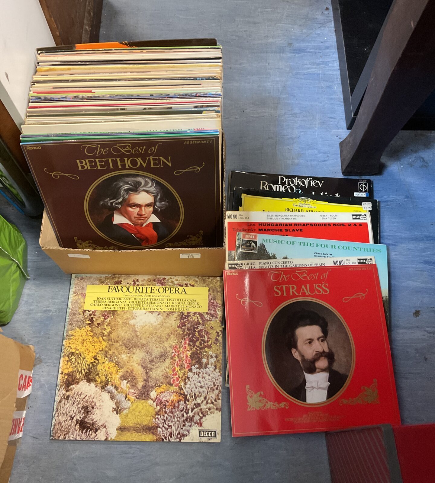 Box of 12” classical music vinyl records