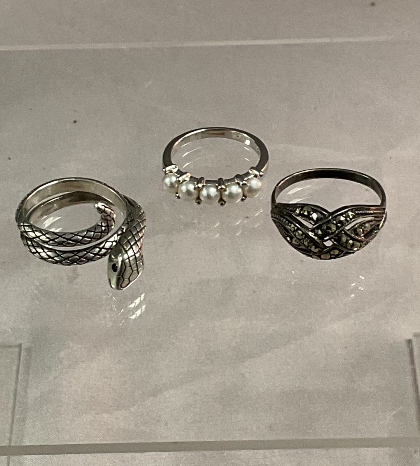 Three 925 Silver Rings Sizes L M Q