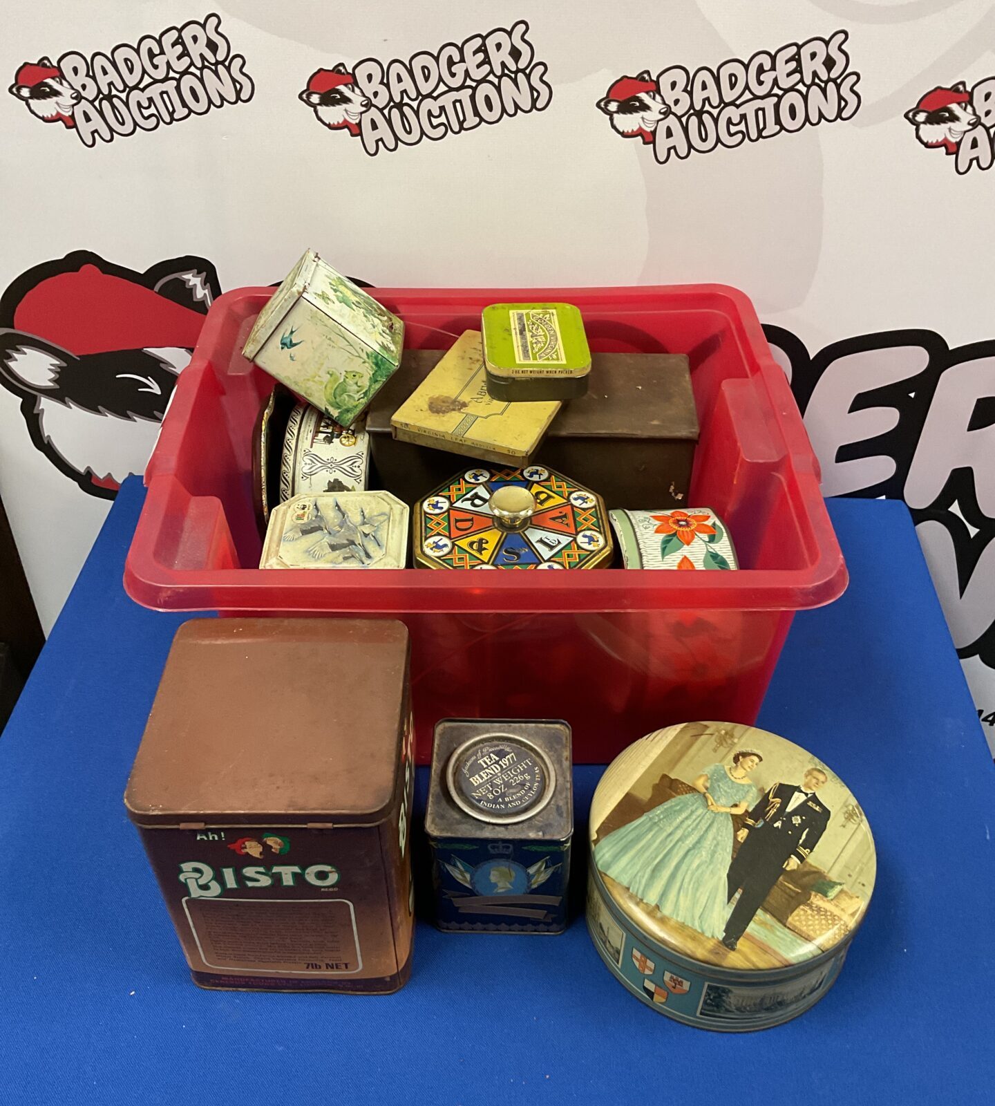 Collection of vintage tins including bisto