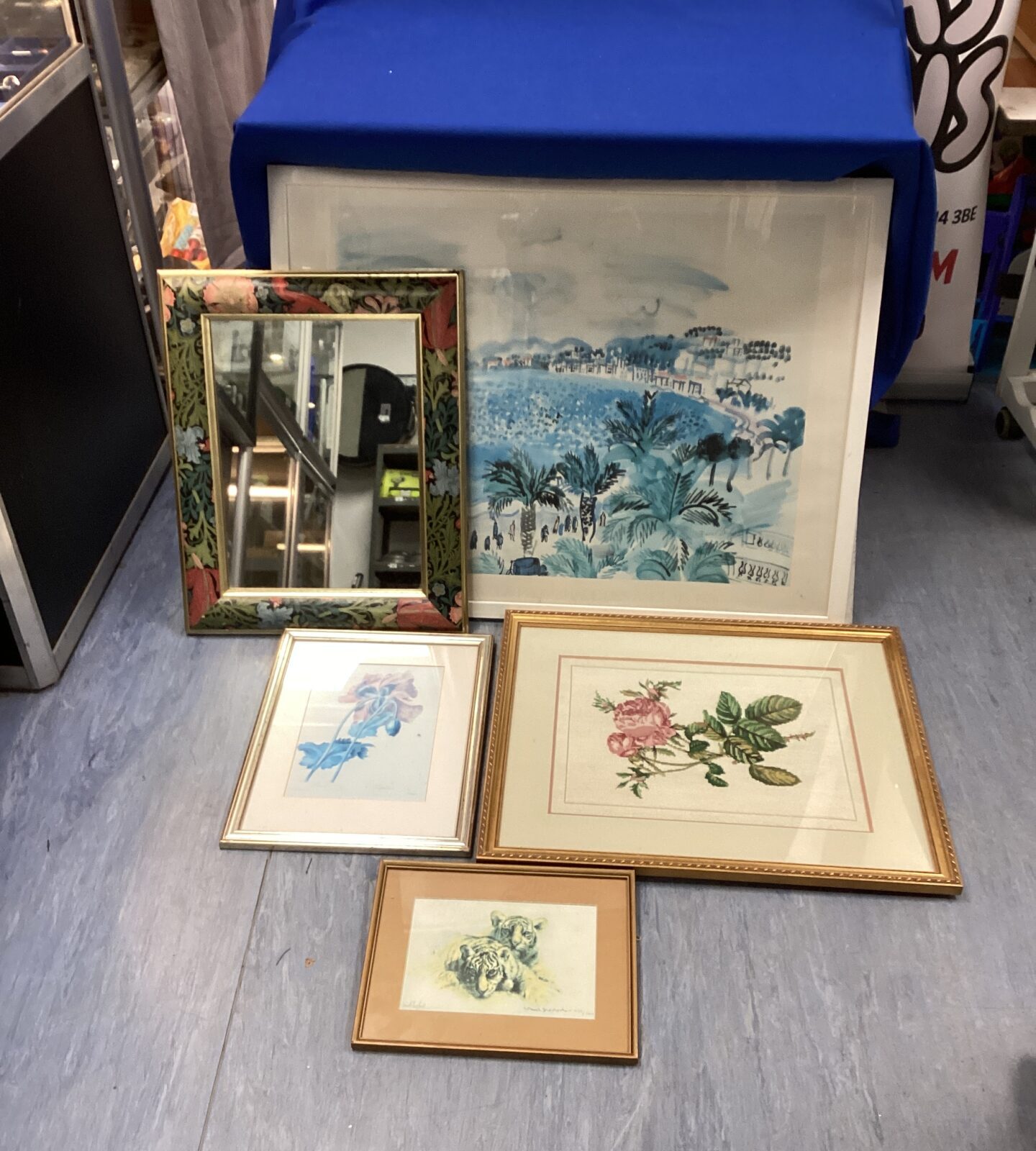 Selection of mixed framed prints plus a mirror