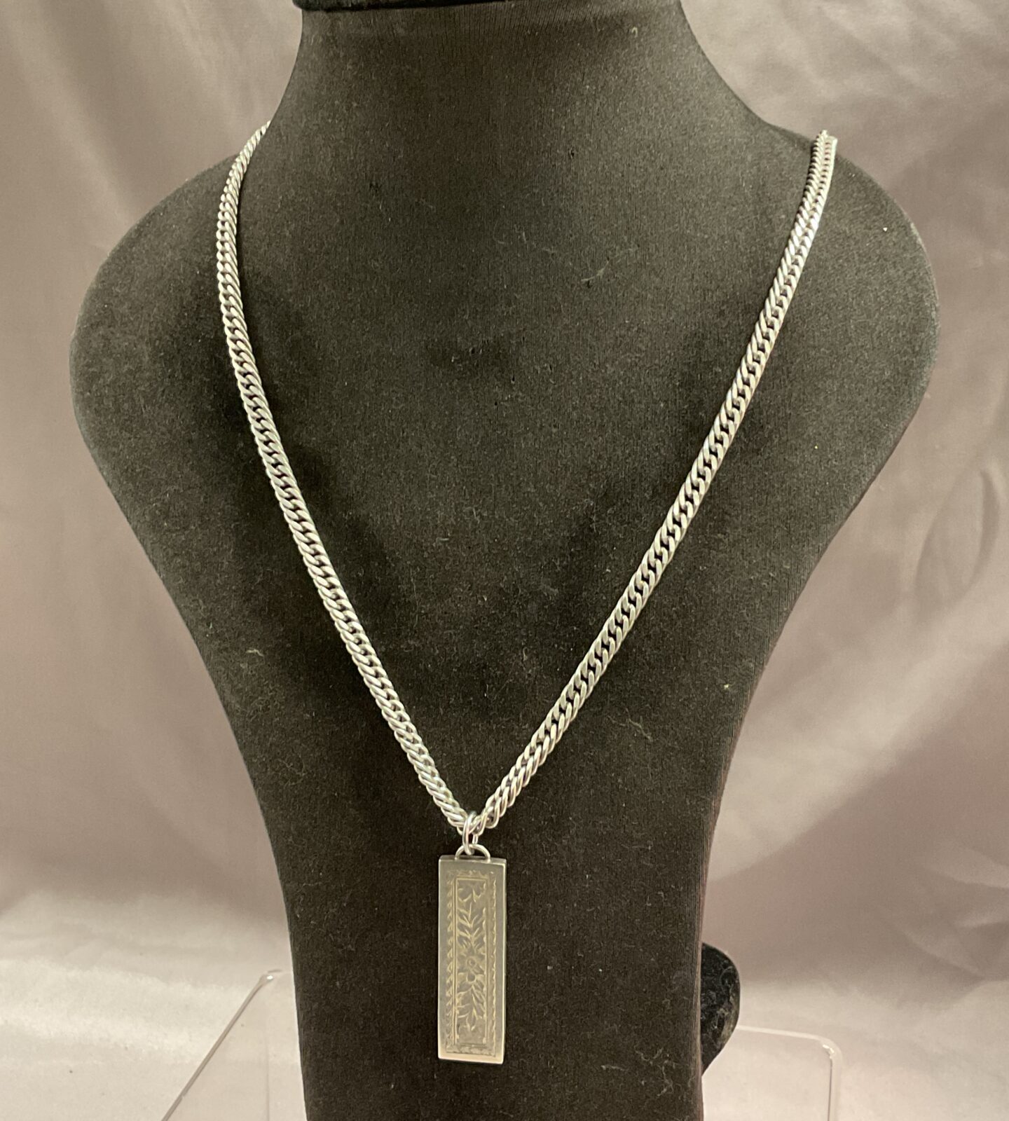 Hallmarked silver ingot pendant flat Snakelink 20” necklace 43.34g