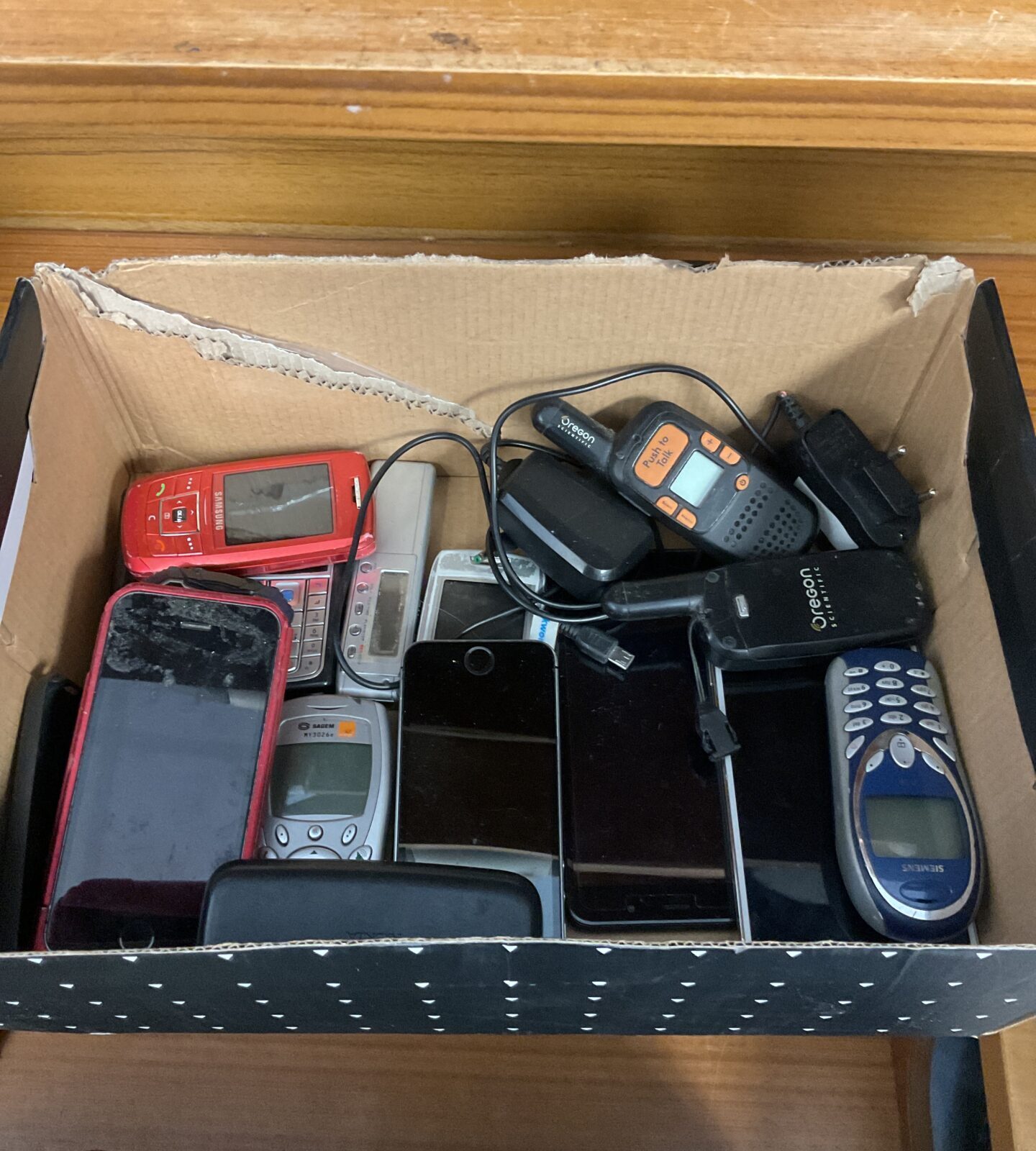 Tray of retro mobile phones