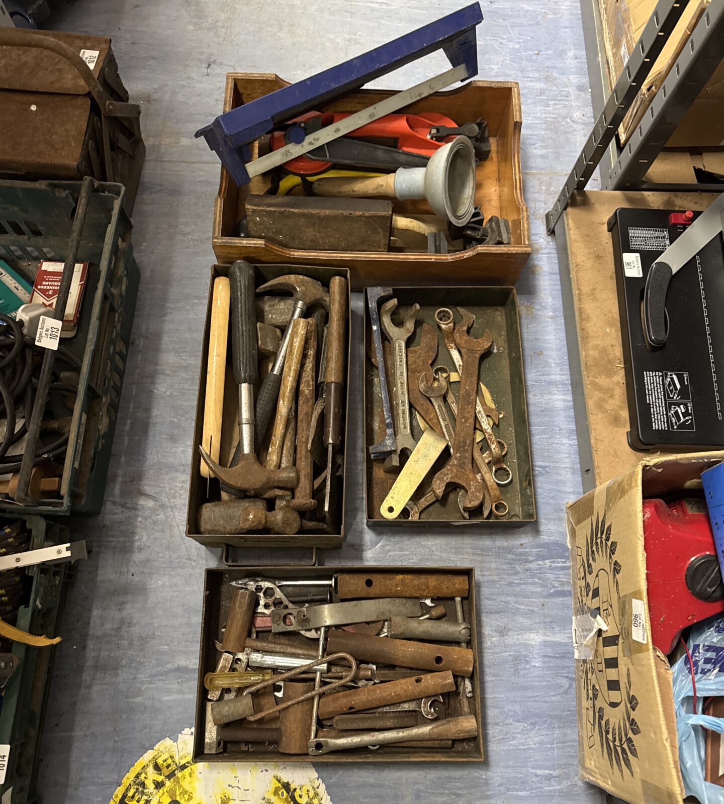 Four trays of assorted shed clearance tools