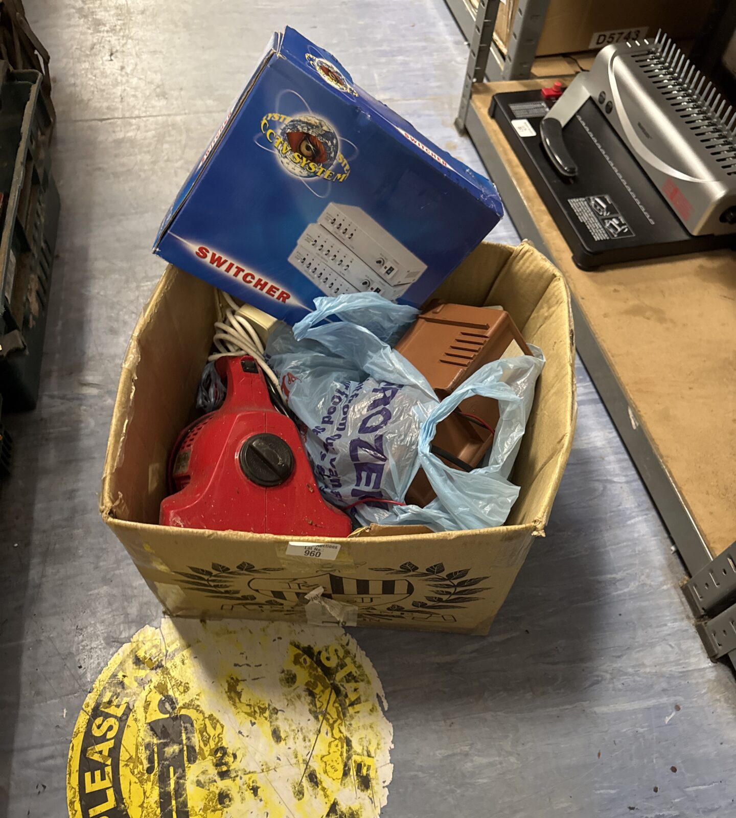 Box of shed clearance items inc cctv system switcher