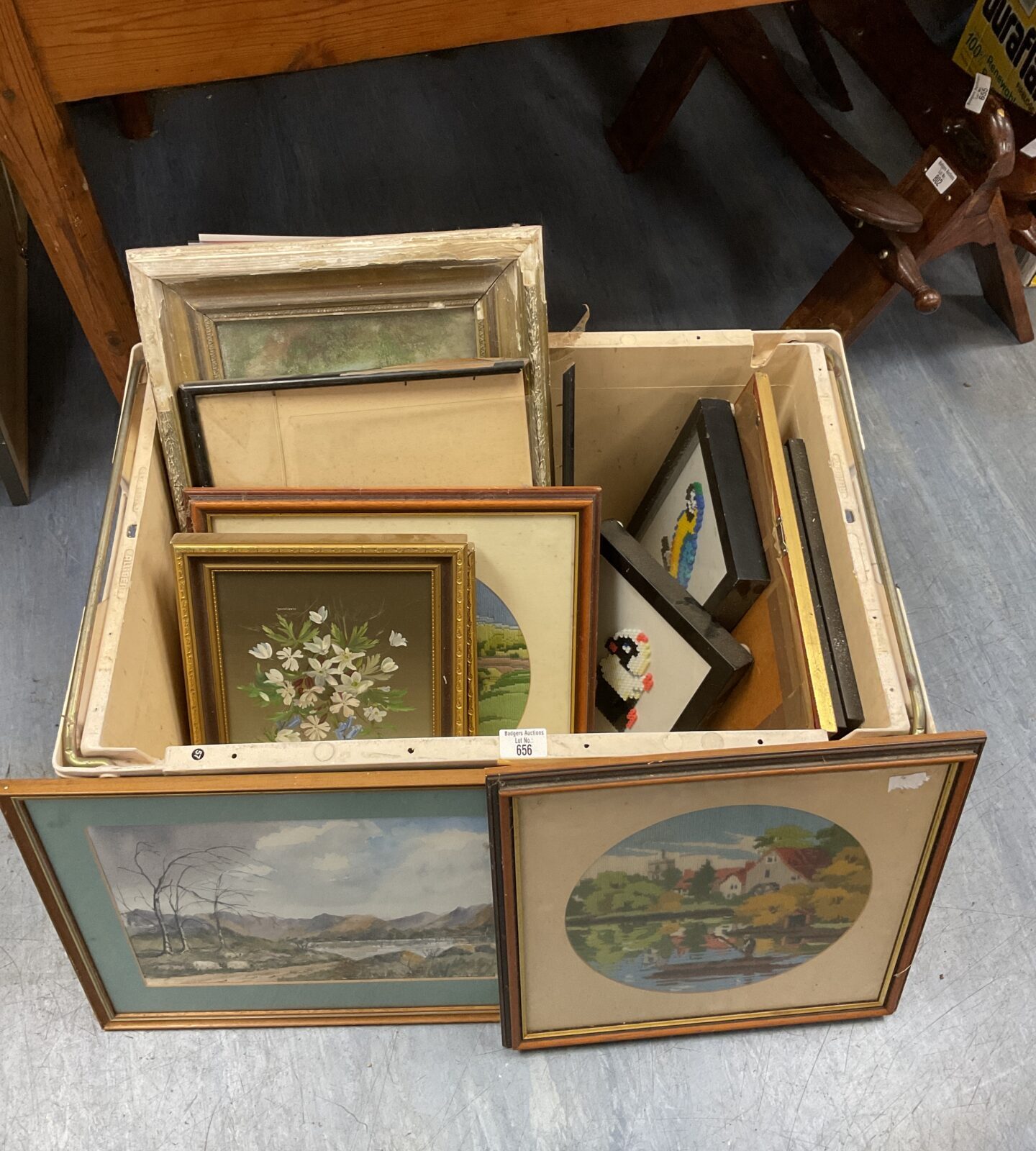 Large box of framed prints & artworks