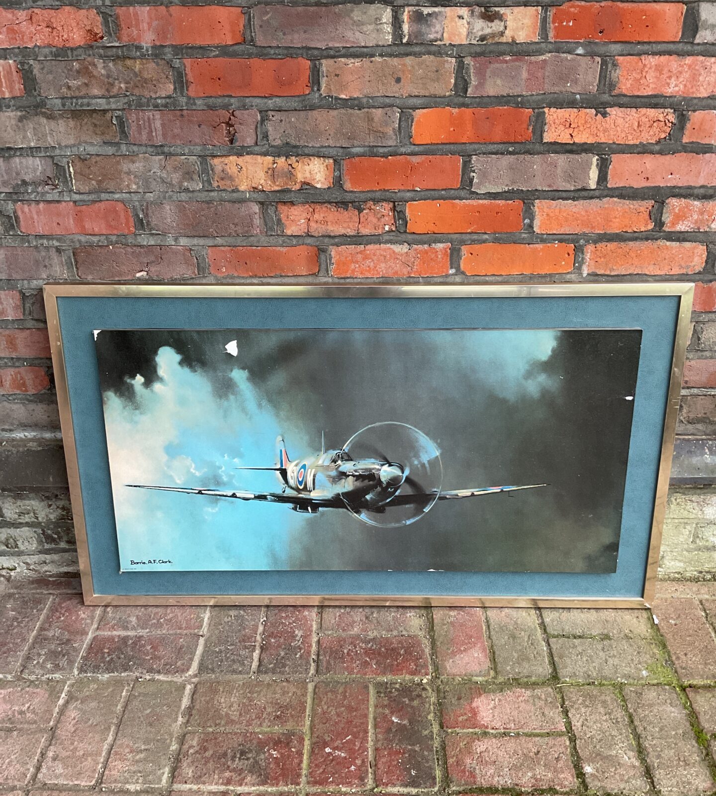 Large barrie a f clark print of a spitfire (damaged )