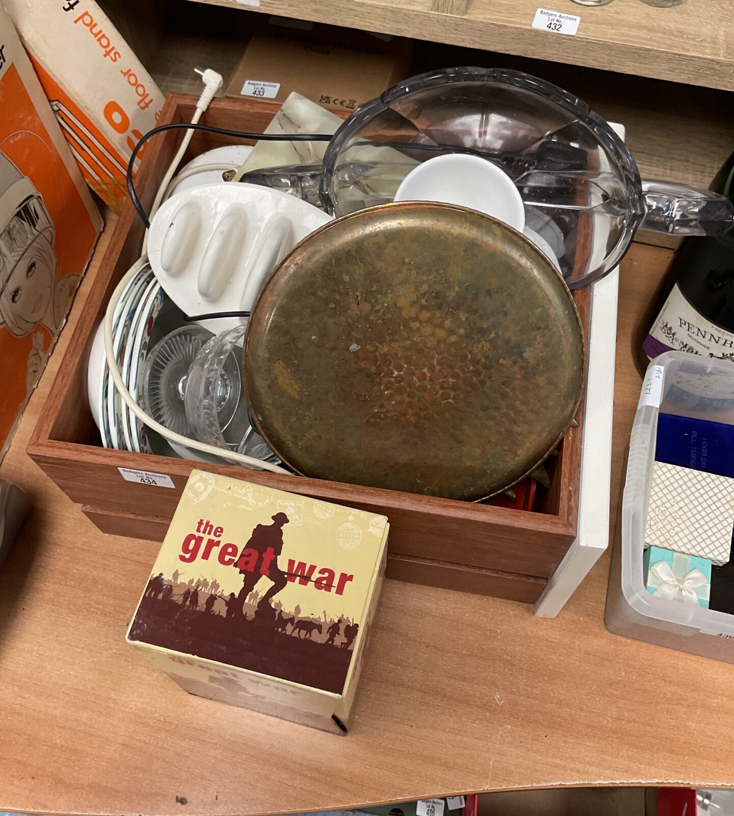 Mixed items inc brass plate and the great war dvd set