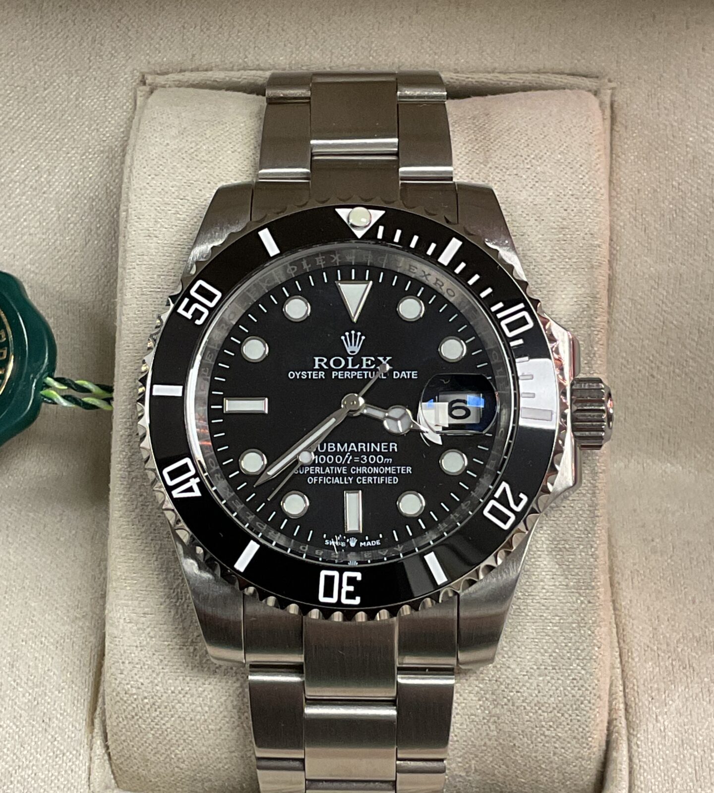 Rolex style submariner automatic wristwatch with box and papers