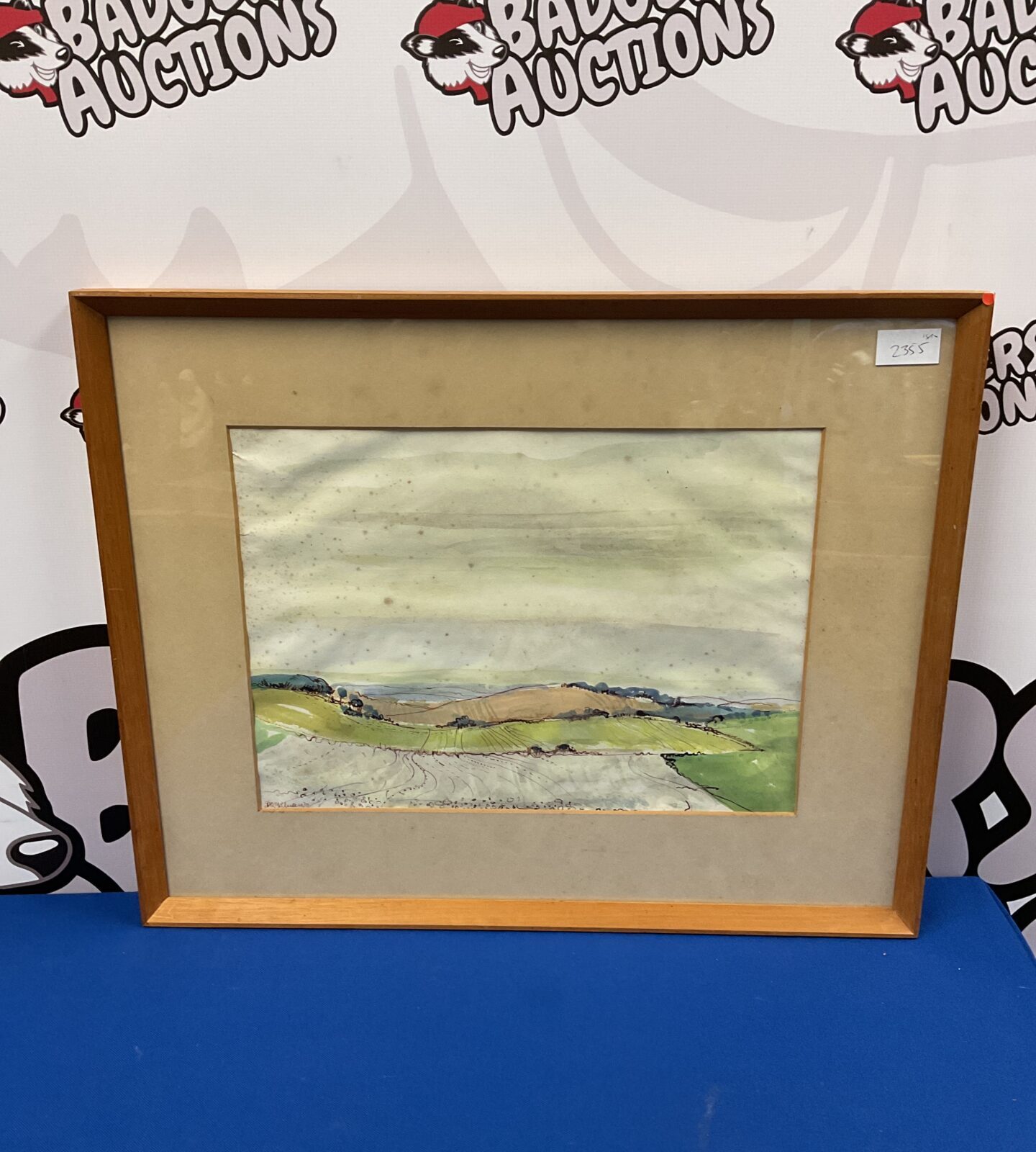 Original 1970 artist signed watercolour of rolling hills