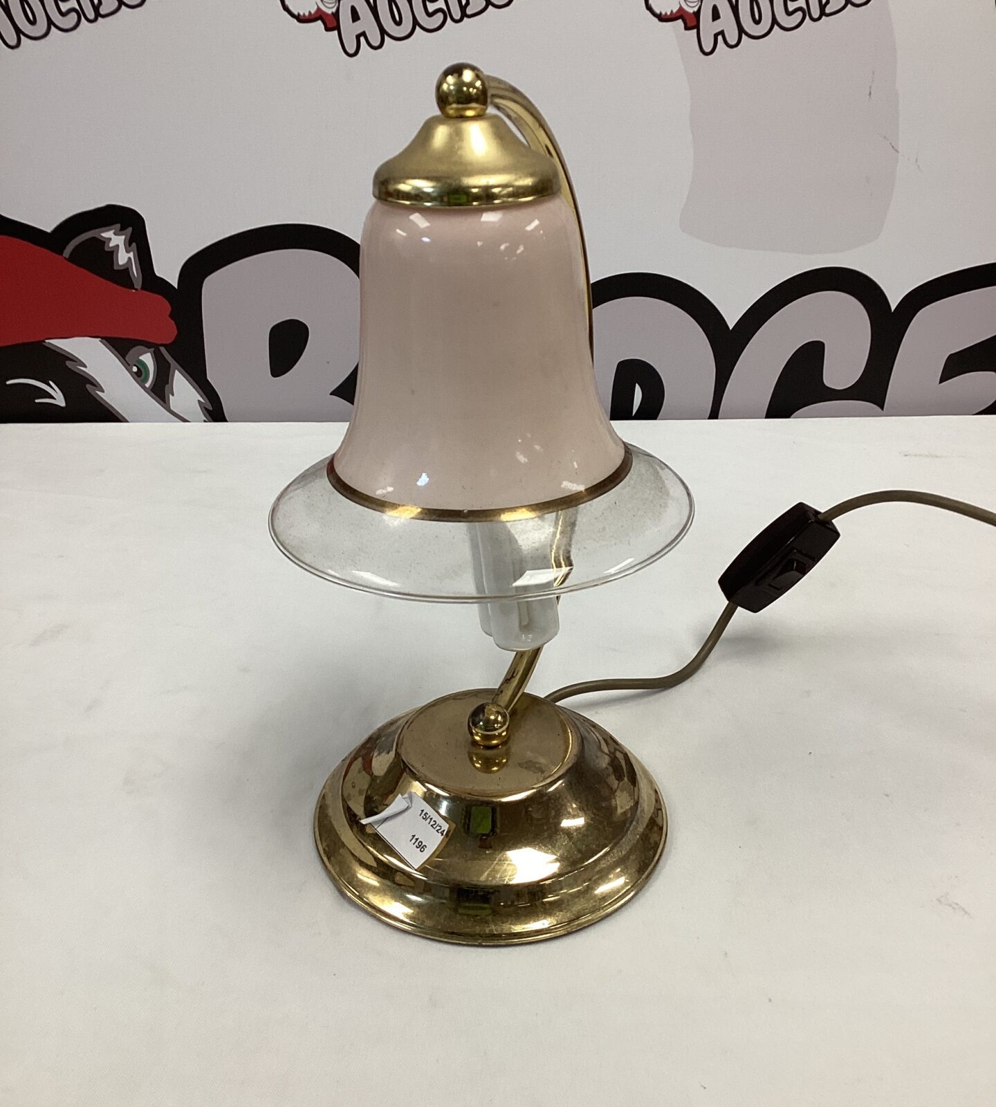 Brass base glass shade table lamp